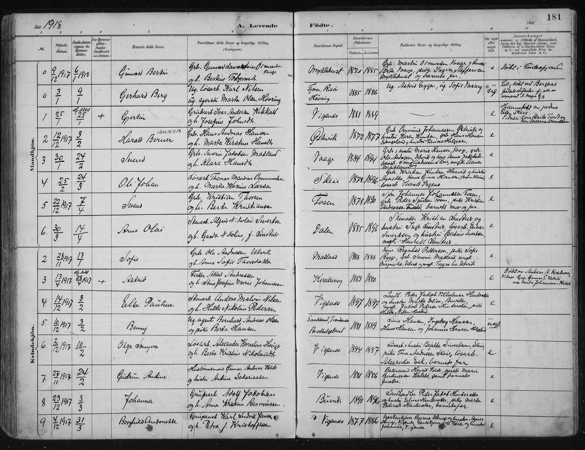 Avaldsnes sokneprestkontor, AV/SAST-A -101851/H/Ha/Haa/L0017: Parish register (official) no. A 17, 1889-1920, p. 181