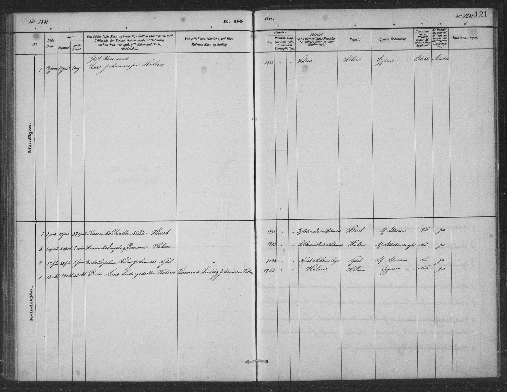 Førde sokneprestembete, SAB/A-79901/H/Hab/Habc/L0002: Parish register (copy) no. C 2, 1881-1911, p. 121