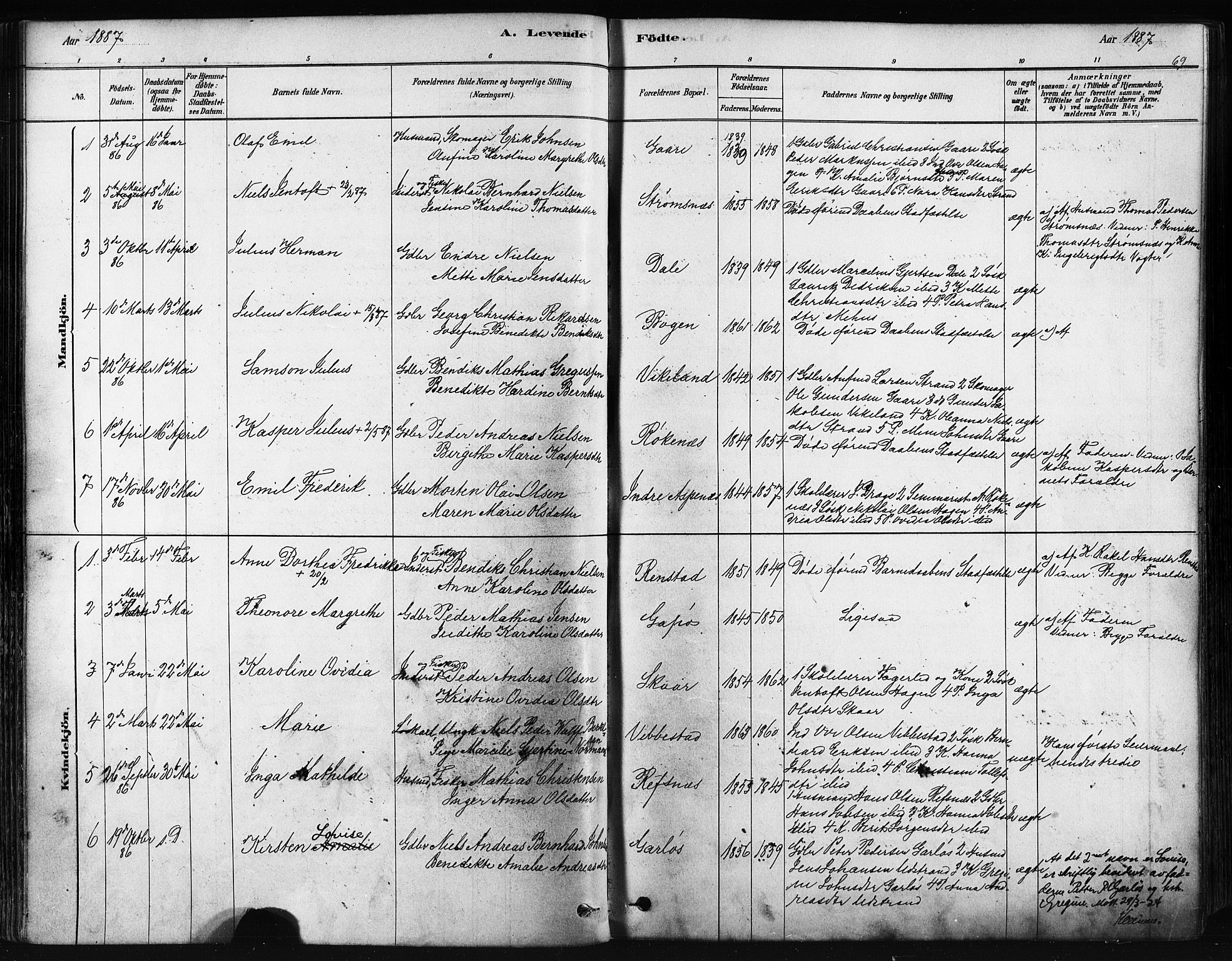 Kvæfjord sokneprestkontor, SATØ/S-1323/G/Ga/Gaa/L0005kirke: Parish register (official) no. 5, 1878-1894, p. 69