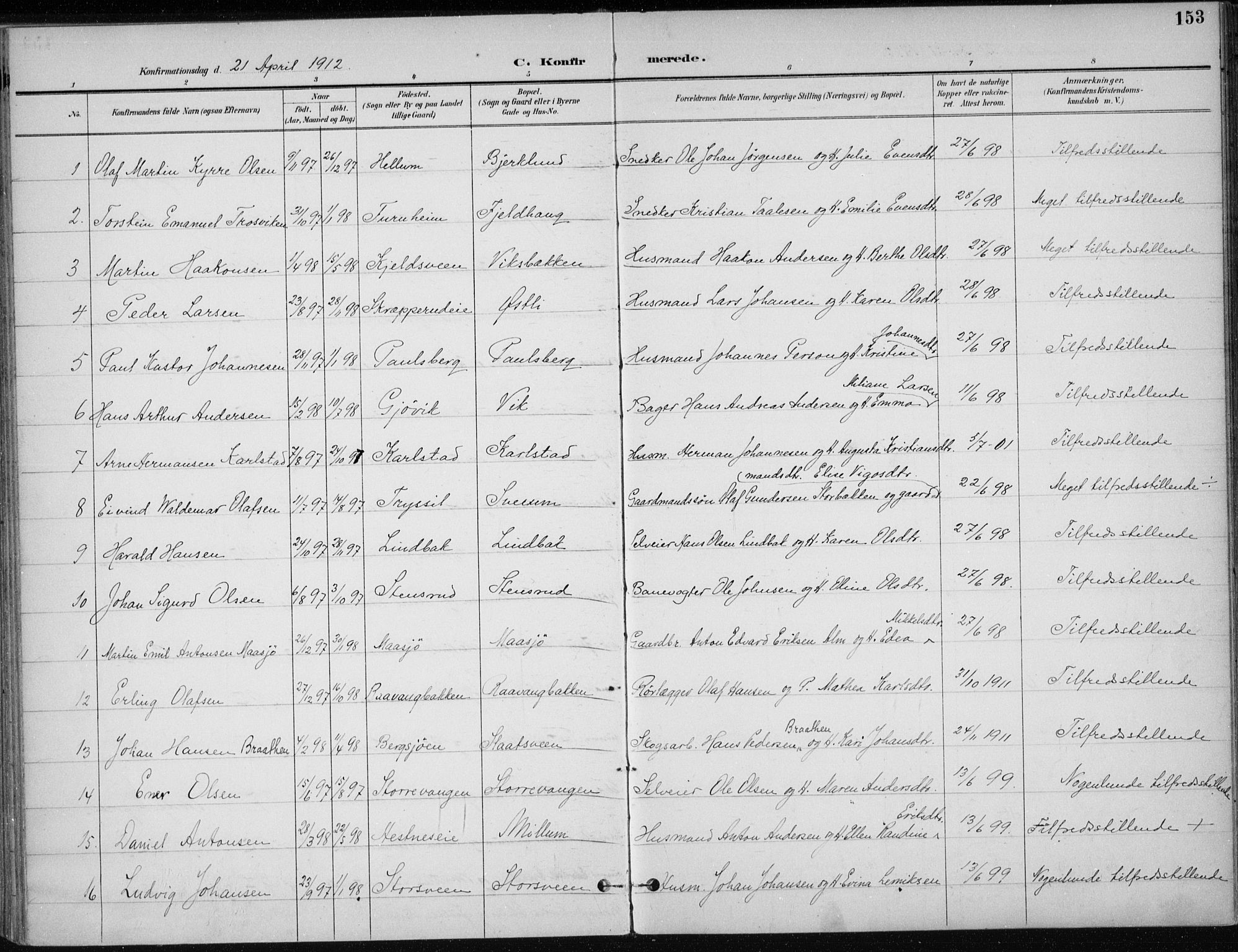 Stange prestekontor, SAH/PREST-002/K/L0023: Parish register (official) no. 23, 1897-1920, p. 153