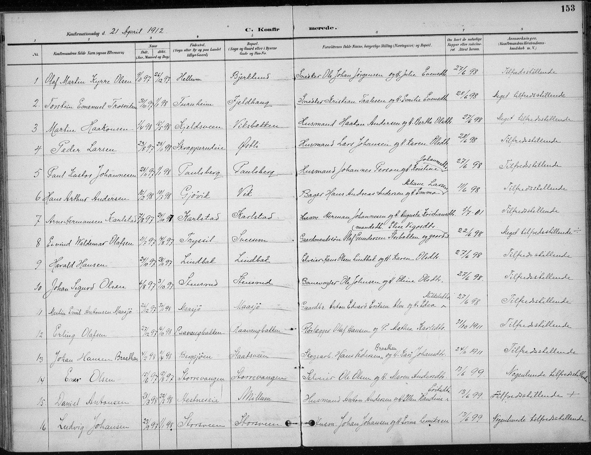 Stange prestekontor, AV/SAH-PREST-002/K/L0023: Parish register (official) no. 23, 1897-1920, p. 153