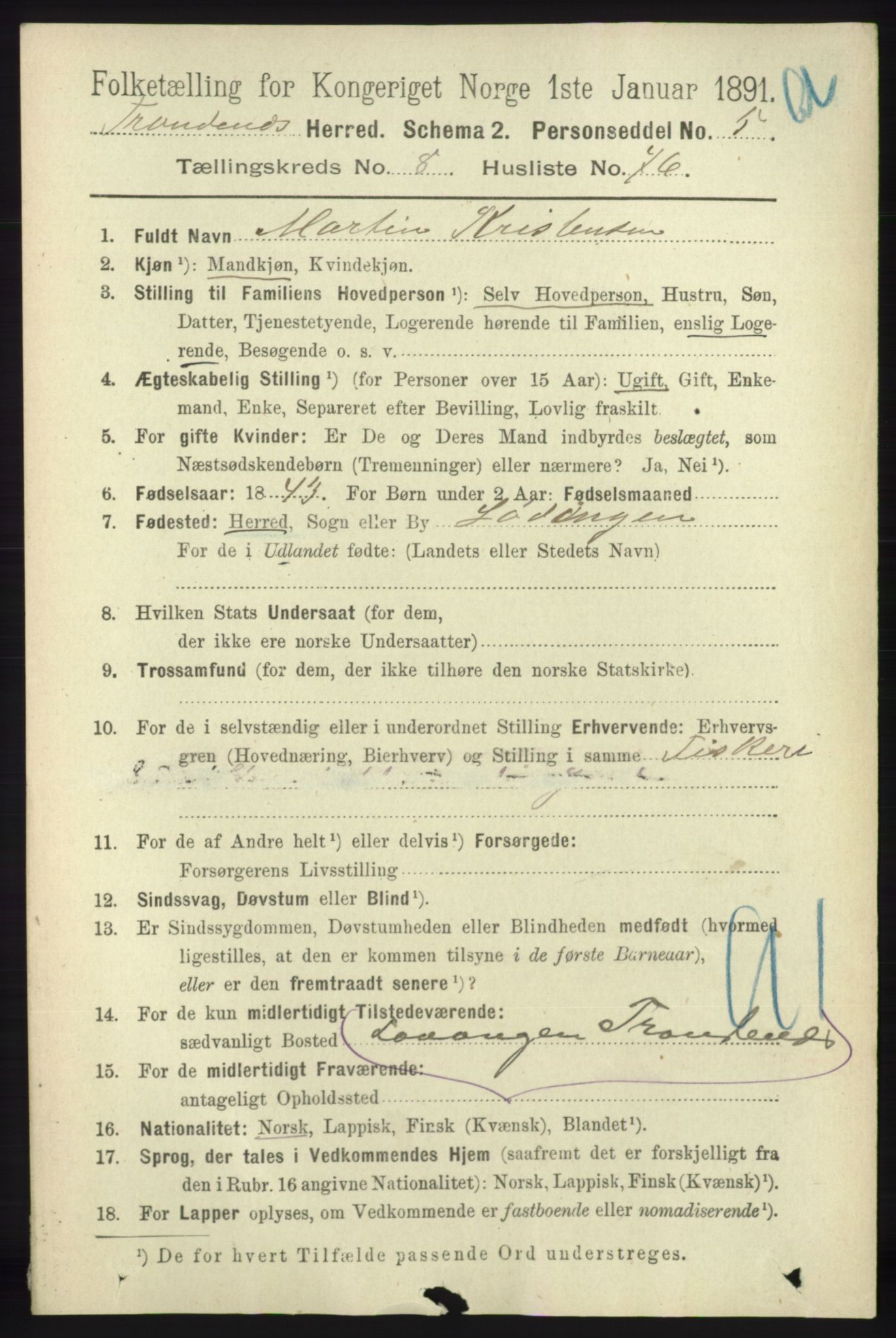 RA, 1891 census for 1914 Trondenes, 1891, p. 6258