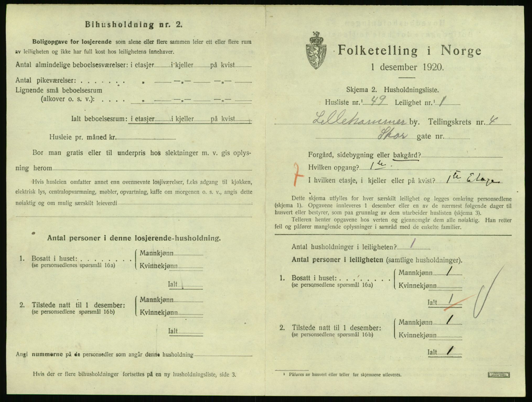 SAH, 1920 census for Lillehammer, 1920, p. 2142