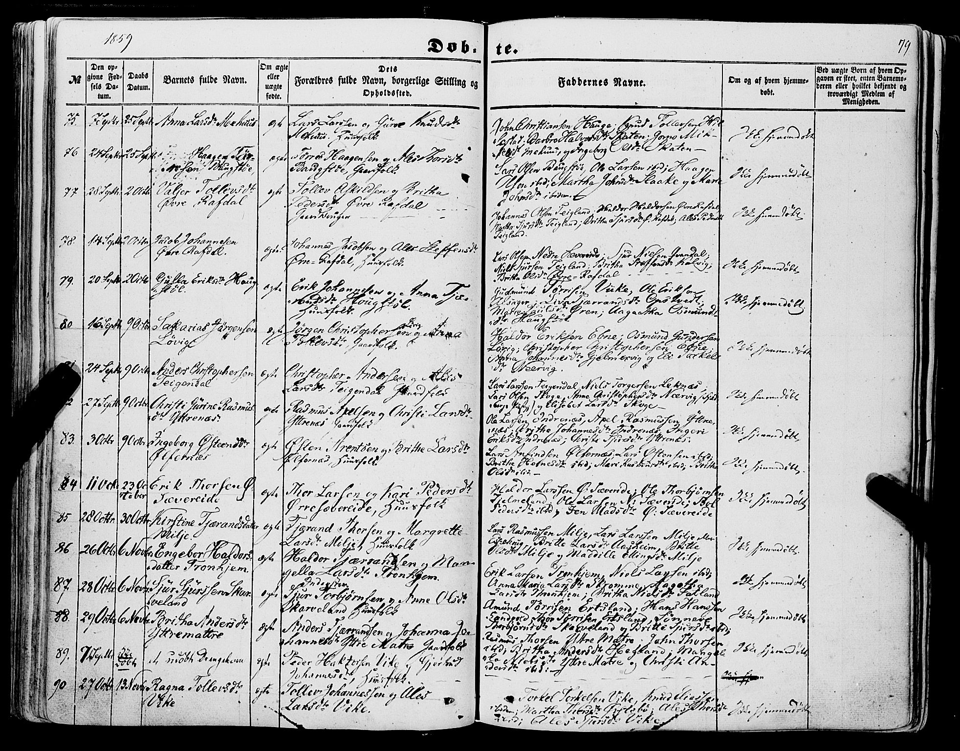 Skånevik sokneprestembete, AV/SAB-A-77801/H/Haa: Parish register (official) no. A 5I, 1848-1869, p. 79