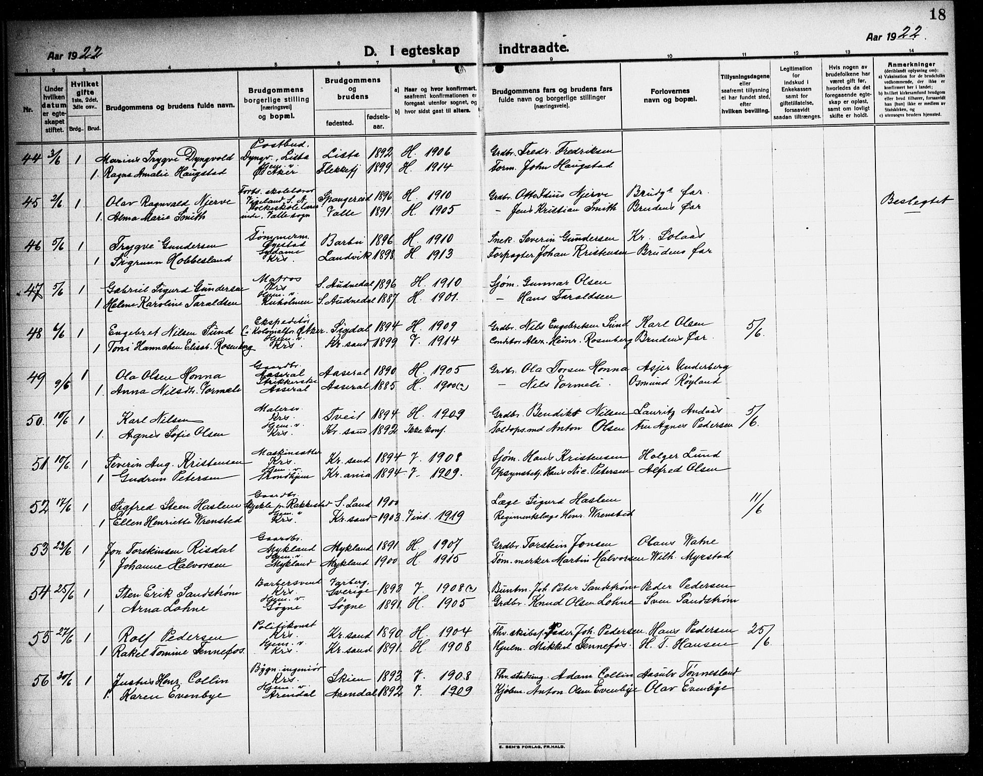 Kristiansand domprosti, AV/SAK-1112-0006/F/Fb/L0023: Parish register (copy) no. B 23, 1921-1937, p. 18