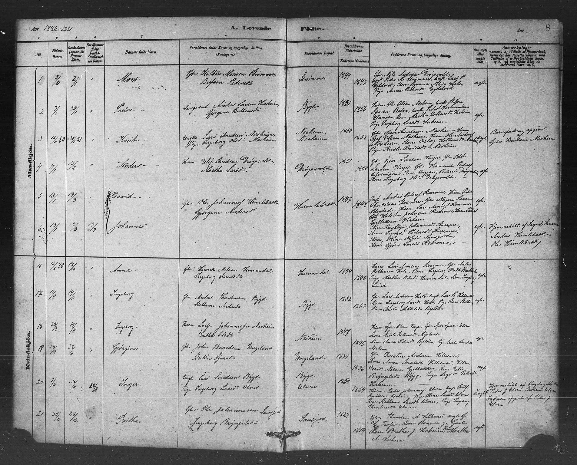 Vossestrand Sokneprestembete, SAB/A-79101/H/Hab: Parish register (copy) no. B 3, 1880-1907, p. 8