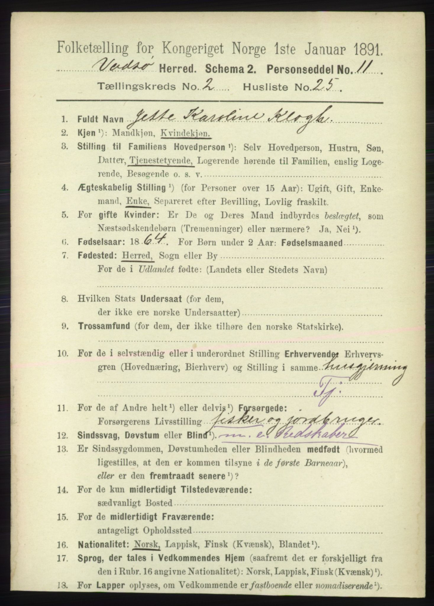 RA, 1891 census for 2029 Vadsø, 1891, p. 608