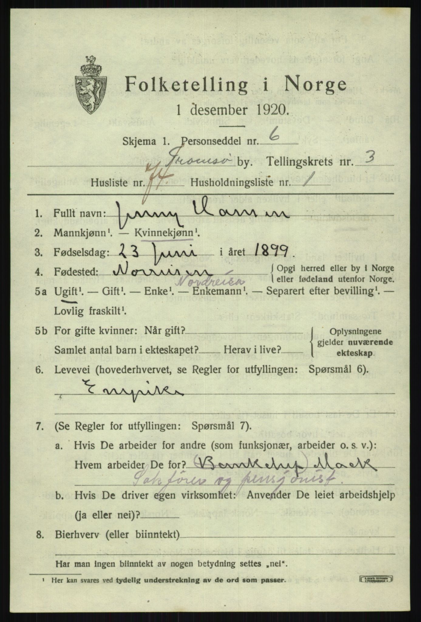 SATØ, 1920 census for Tromsø, 1920, p. 11603