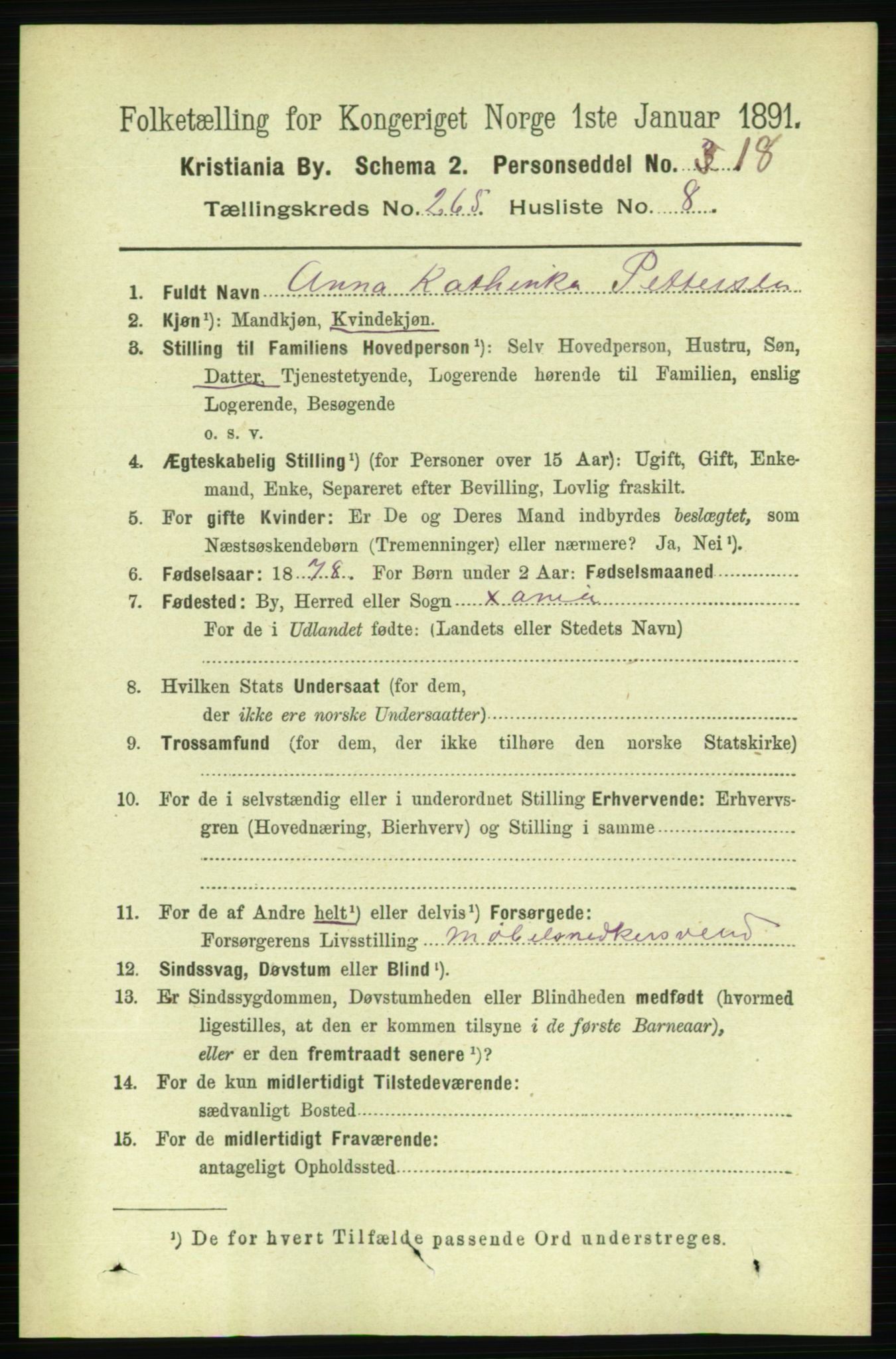 RA, 1891 census for 0301 Kristiania, 1891, p. 161099