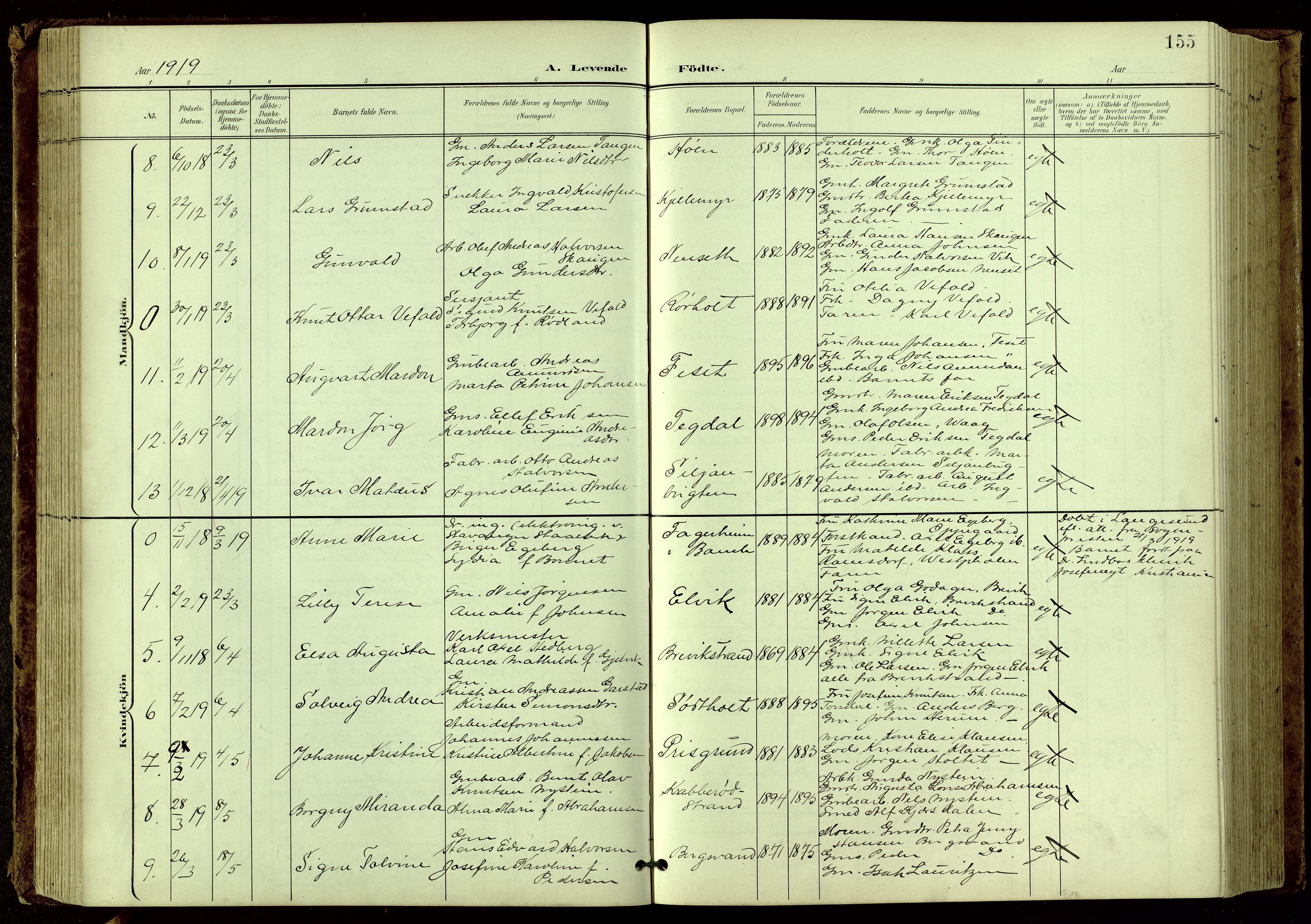 Bamble kirkebøker, AV/SAKO-A-253/G/Ga/L0010: Parish register (copy) no. I 10, 1901-1919, p. 155