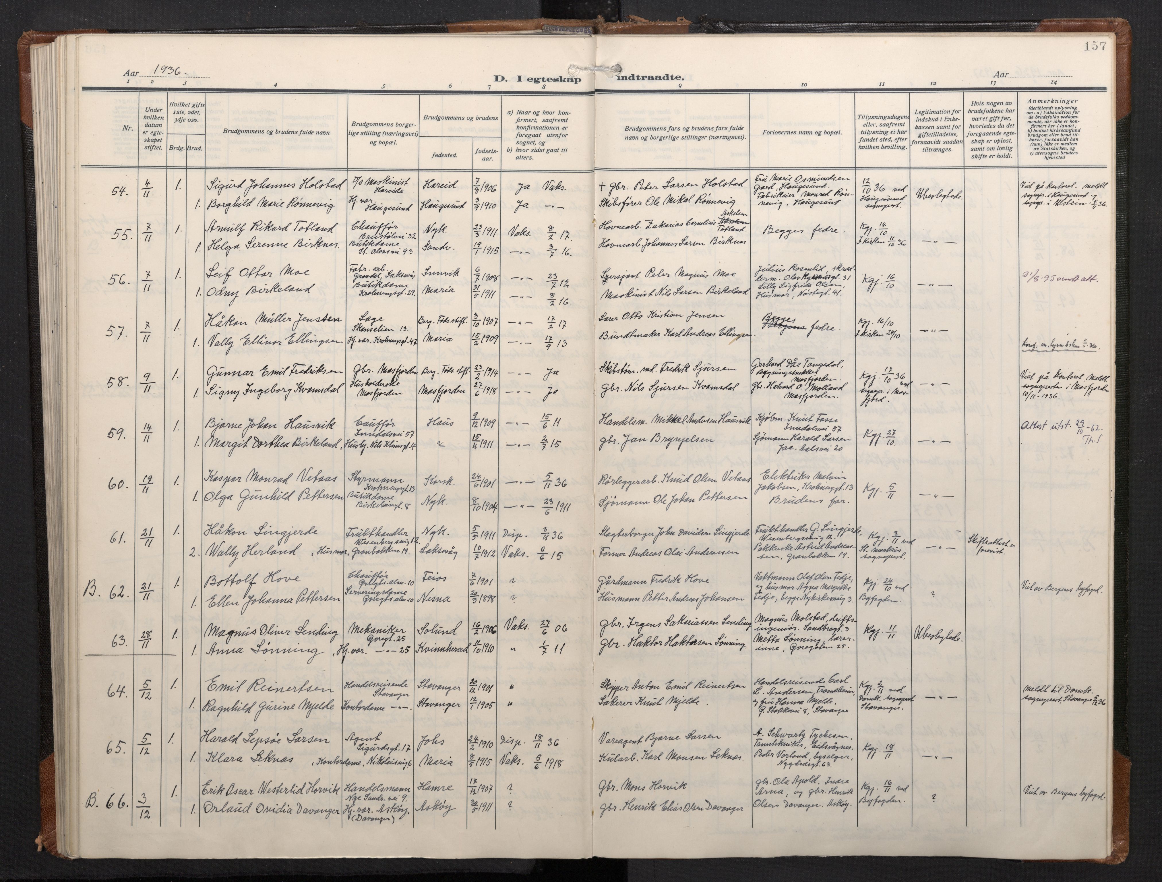 Mariakirken Sokneprestembete, SAB/A-76901/H/Haa/L0016: Parish register (official) no. C 4, 1927-1938, p. 156b-157a