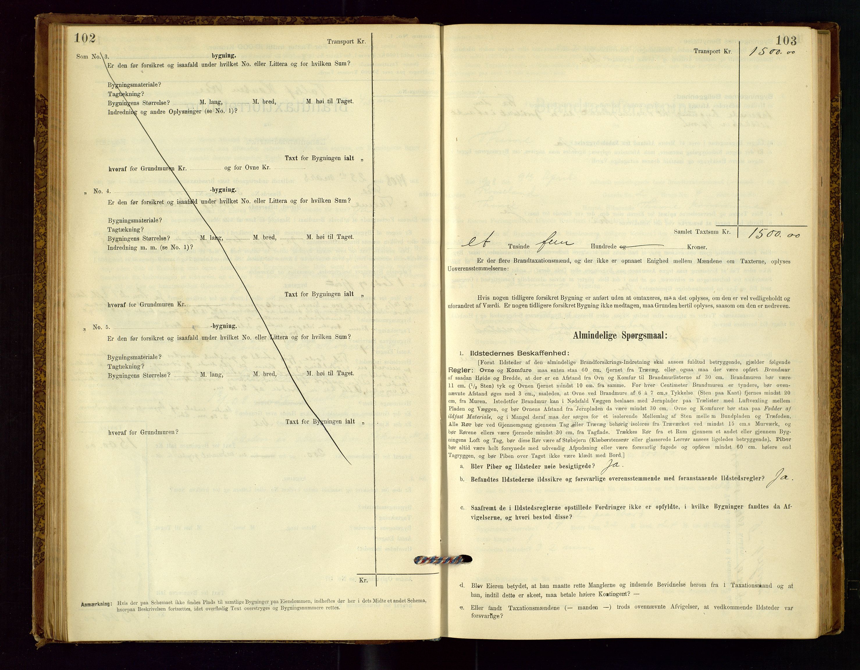 Time lensmannskontor, AV/SAST-A-100420/Gob/L0001: Branntakstprotokoll, 1896-1914, p. 102-103