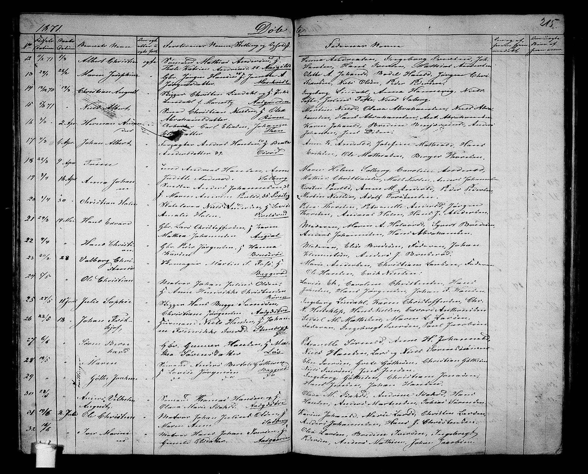 Borre kirkebøker, SAKO/A-338/G/Ga/L0002: Parish register (copy) no. I 2, 1852-1871, p. 215
