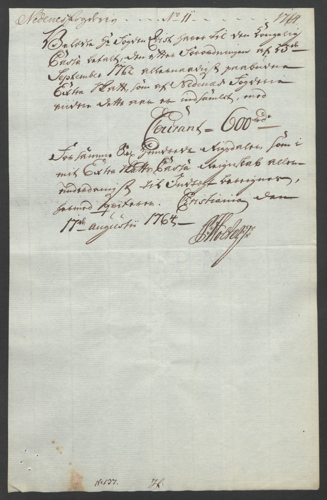 Rentekammeret inntil 1814, Reviderte regnskaper, Fogderegnskap, AV/RA-EA-4092/R39/L2424: Ekstraskatten Nedenes, 1762-1767, p. 115