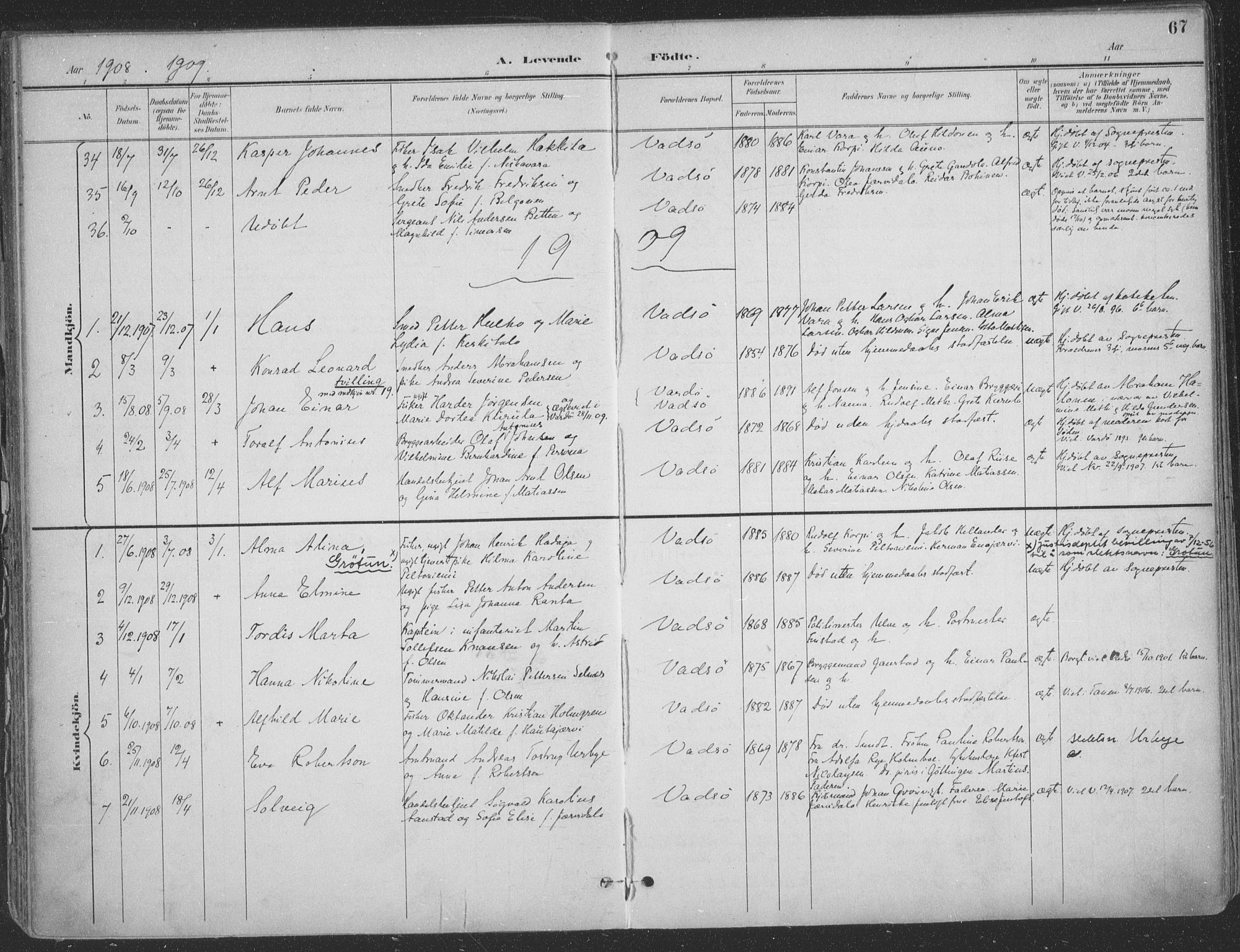 Vadsø sokneprestkontor, SATØ/S-1325/H/Ha/L0007kirke: Parish register (official) no. 7, 1896-1916, p. 67