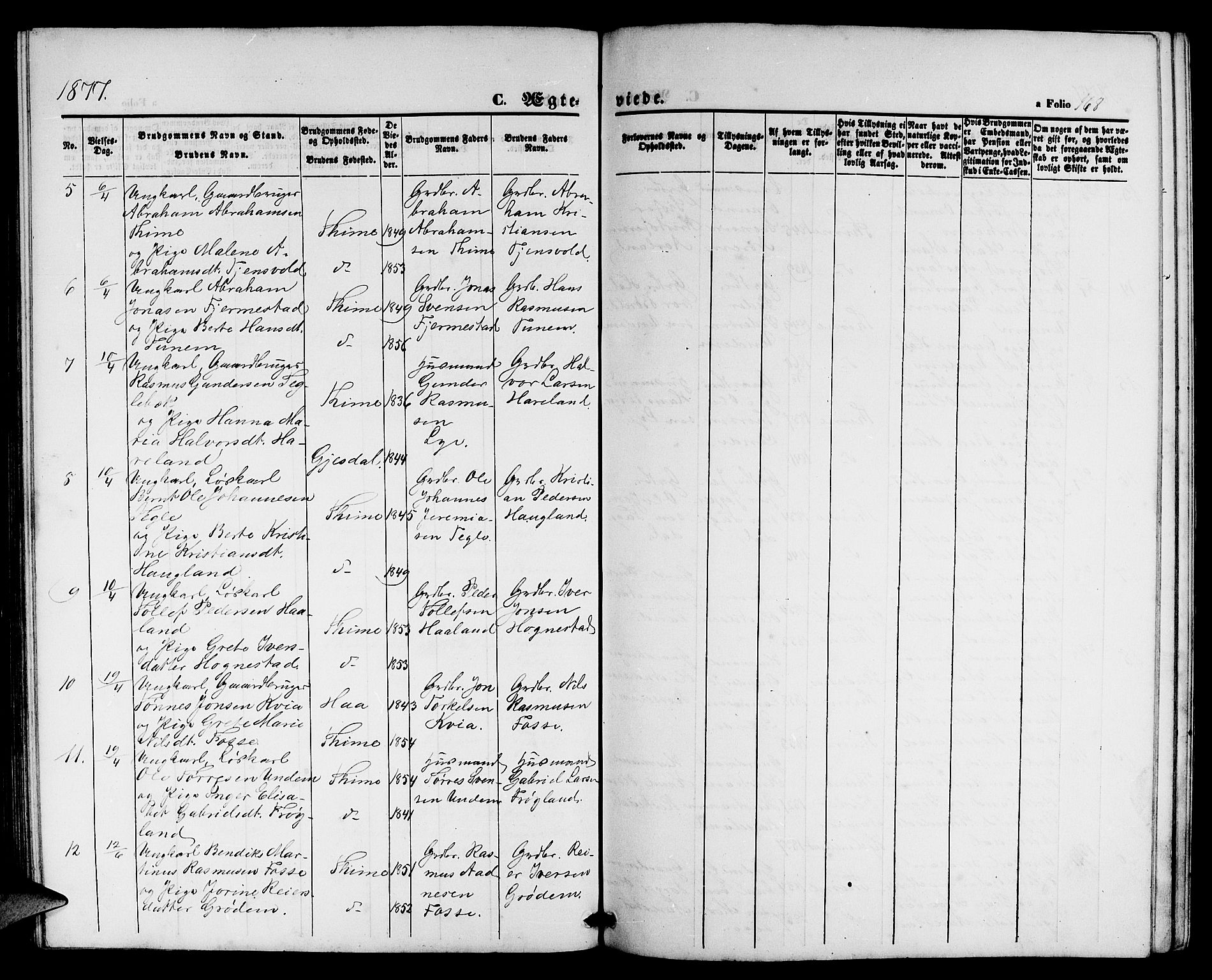 Lye sokneprestkontor, AV/SAST-A-101794/001/30BB/L0004: Parish register (copy) no. B 4, 1868-1878, p. 168