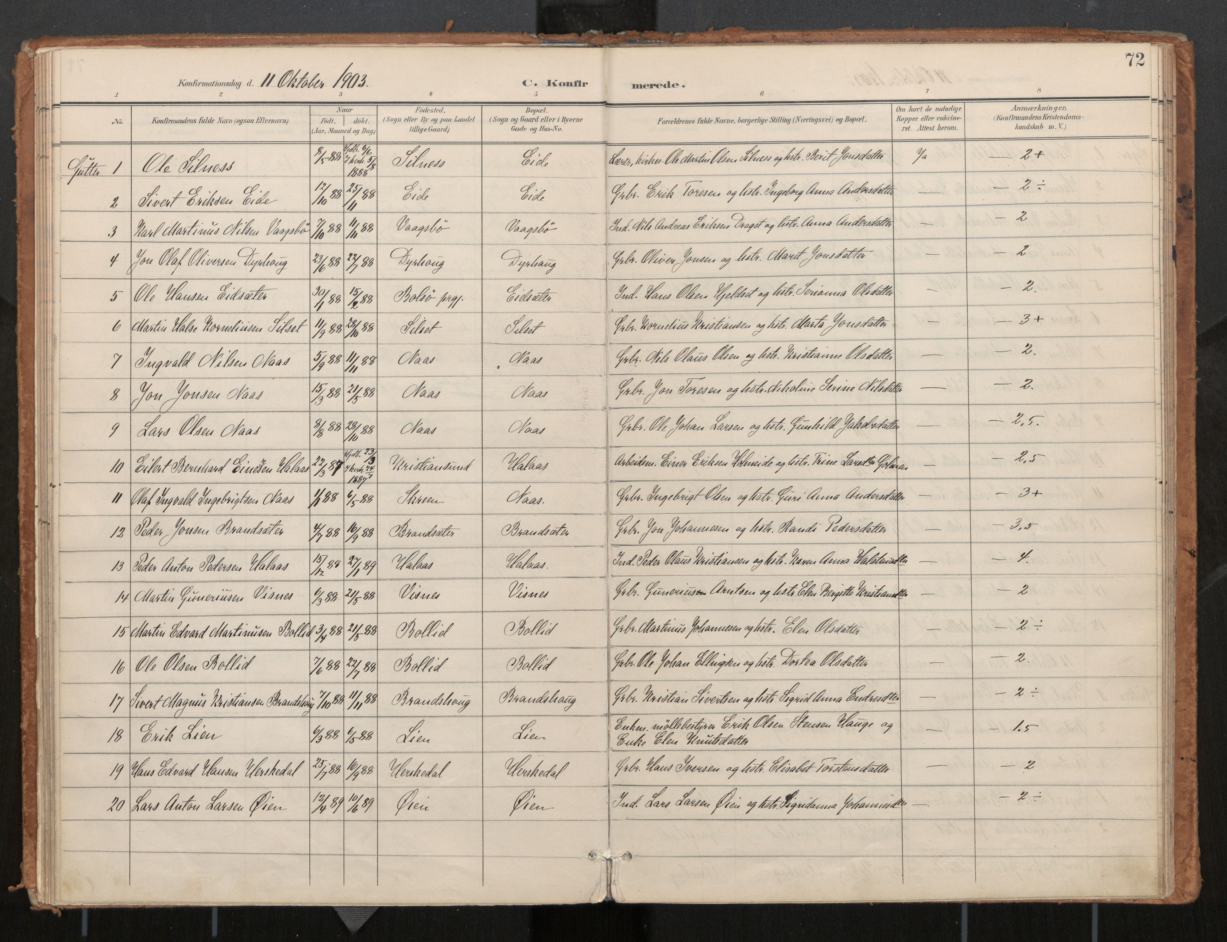 Ministerialprotokoller, klokkerbøker og fødselsregistre - Møre og Romsdal, SAT/A-1454/571/L0836a: Parish register (official) no. 571A02, 1898-1910, p. 72