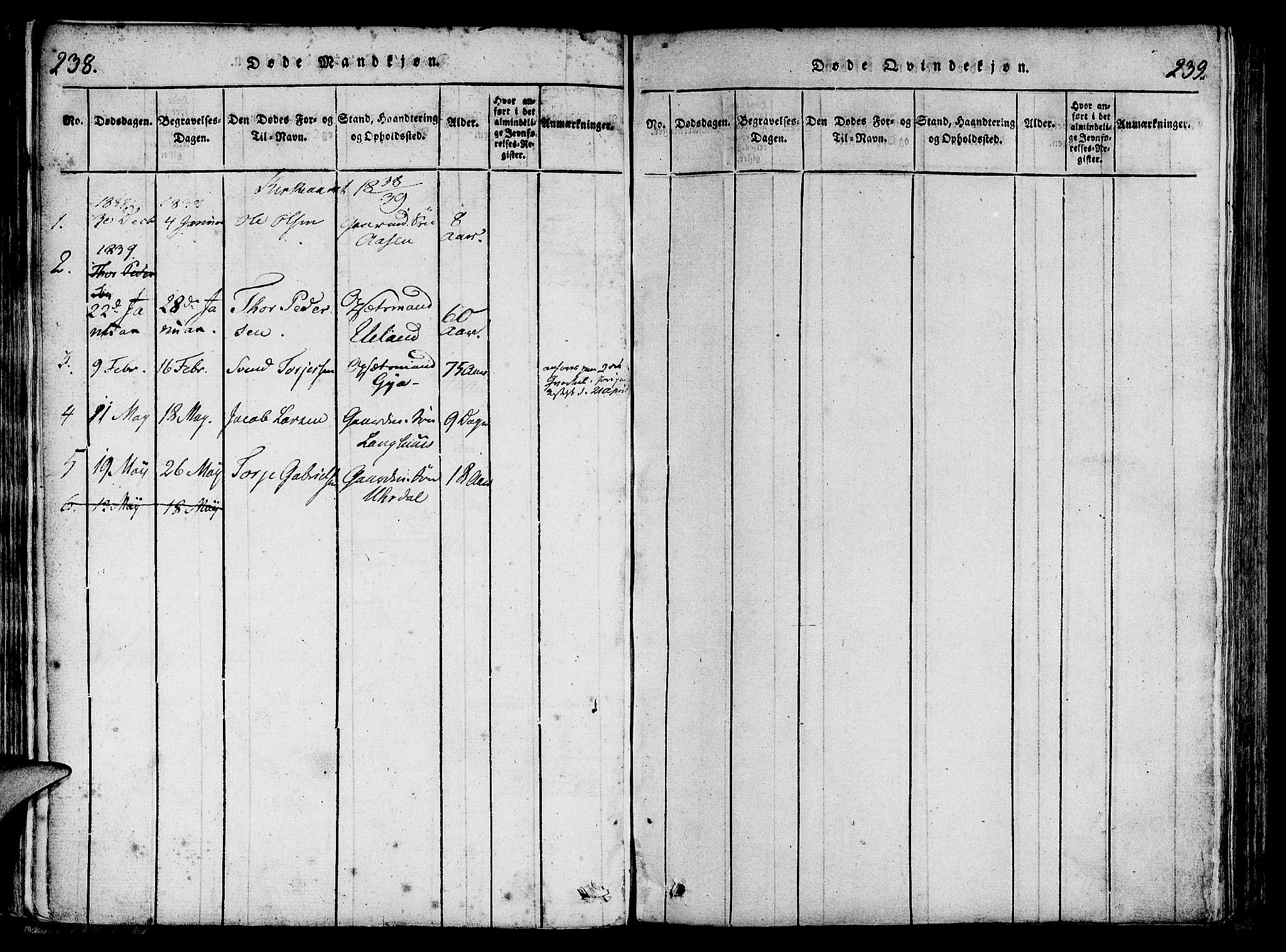 Lund sokneprestkontor, SAST/A-101809/S06/L0006: Parish register (official) no. A 6, 1816-1839, p. 238-239
