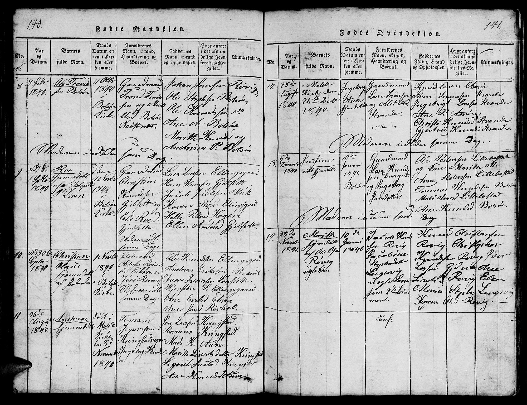 Ministerialprotokoller, klokkerbøker og fødselsregistre - Møre og Romsdal, AV/SAT-A-1454/555/L0665: Parish register (copy) no. 555C01, 1818-1868, p. 140-141