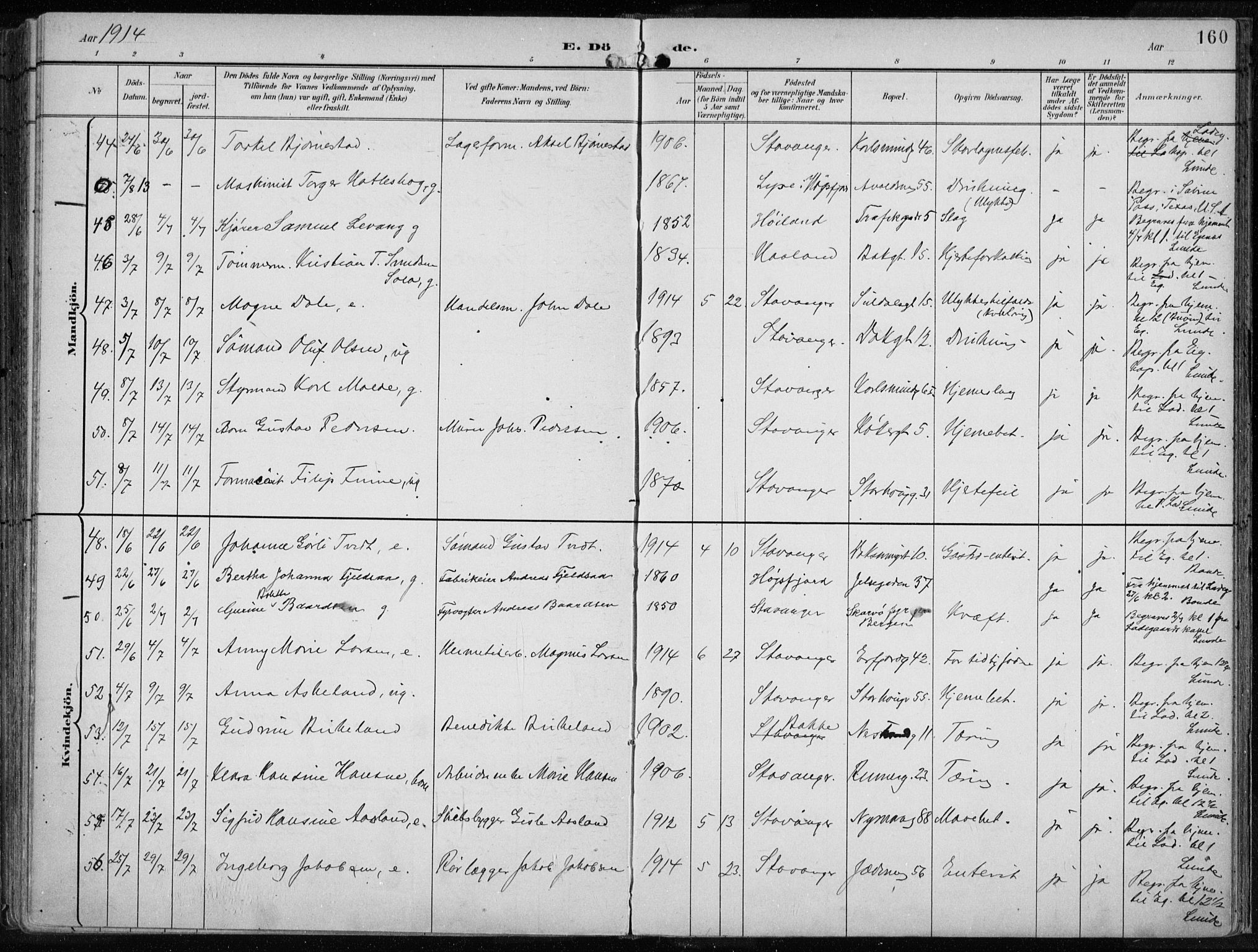 St. Johannes sokneprestkontor, AV/SAST-A-101814/001/30/30BA/L0005: Parish register (official) no. A 5, 1898-1919, p. 160