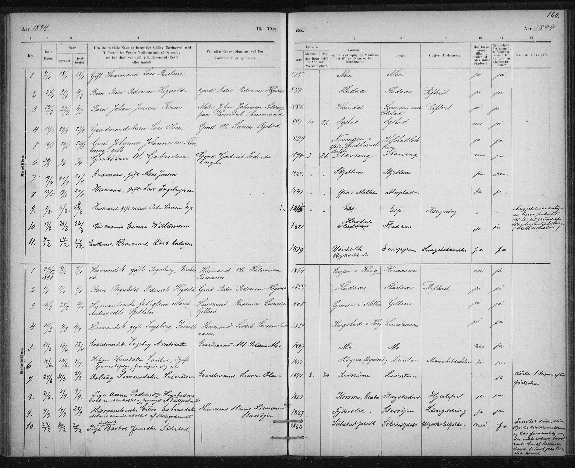 Ministerialprotokoller, klokkerbøker og fødselsregistre - Sør-Trøndelag, SAT/A-1456/613/L0392: Parish register (official) no. 613A01, 1887-1906, p. 160