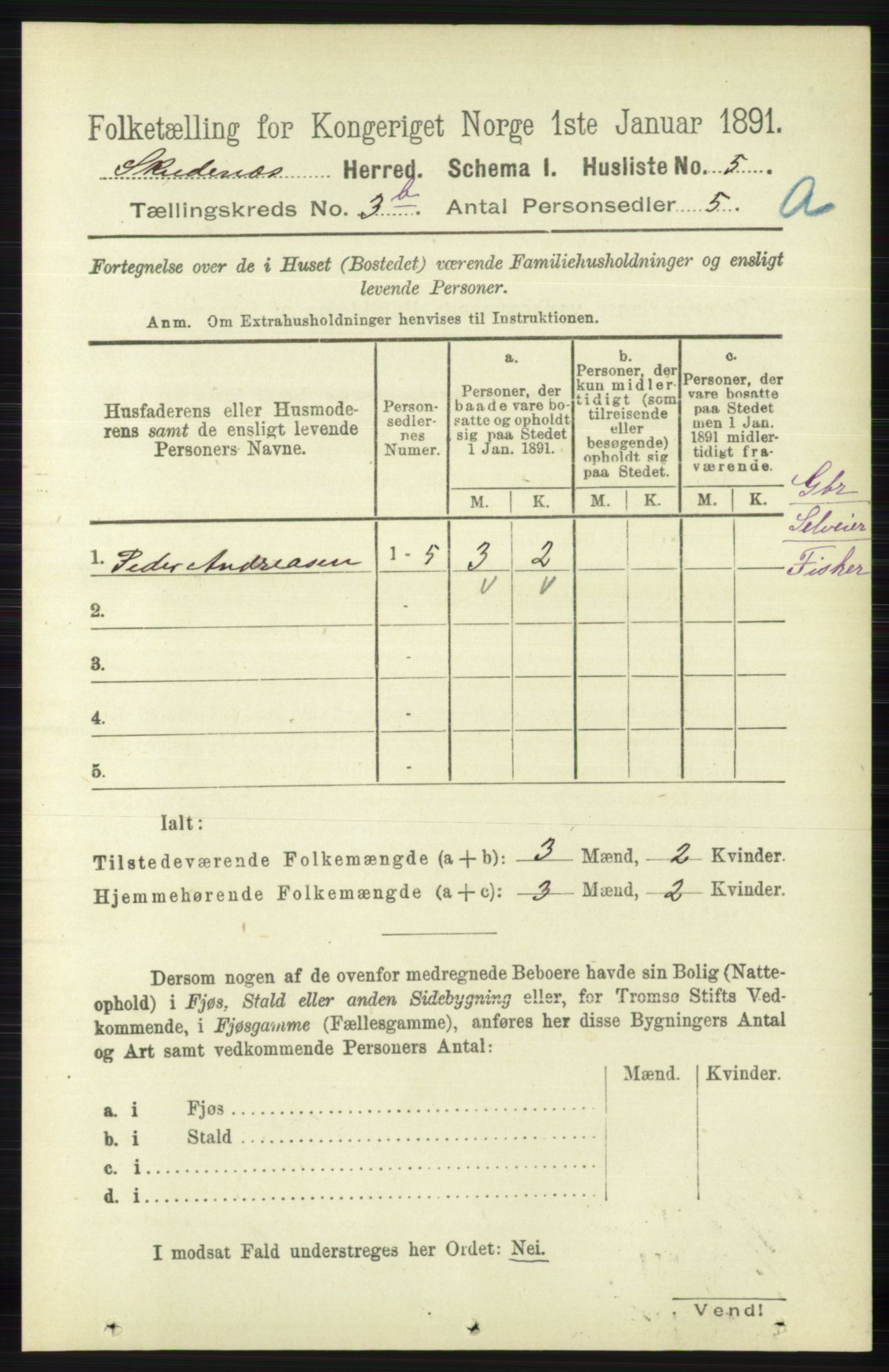 RA, 1891 census for 1150 Skudenes, 1891, p. 1616