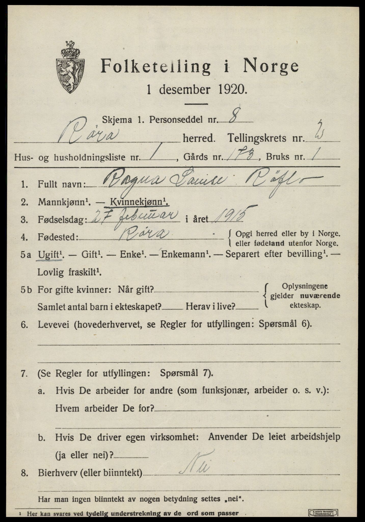 SAT, 1920 census for Røra, 1920, p. 1517