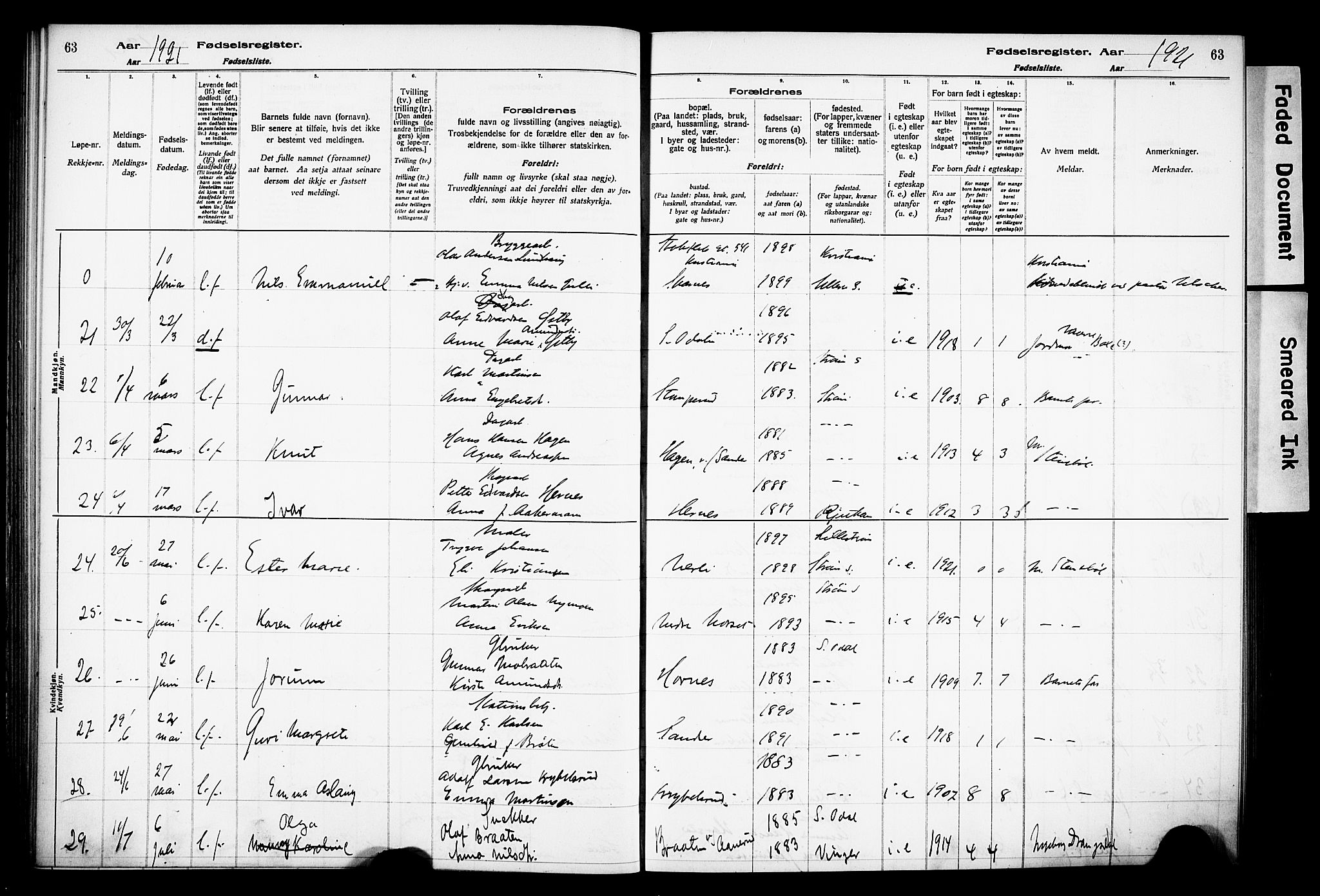 Sør-Odal prestekontor, AV/SAH-PREST-030/I/Id: Birth register no. 1, 1916-1931, p. 63