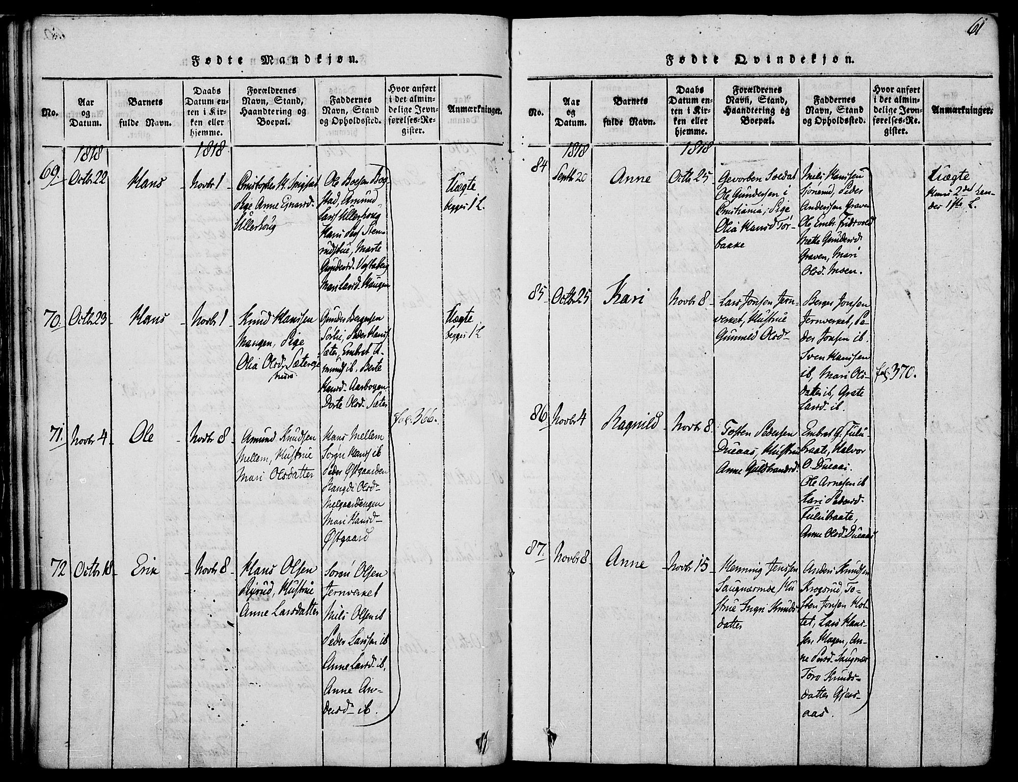 Strøm-Odalen prestekontor, AV/SAH-PREST-028/H/Ha/Haa/L0006: Parish register (official) no. 6, 1814-1850, p. 61