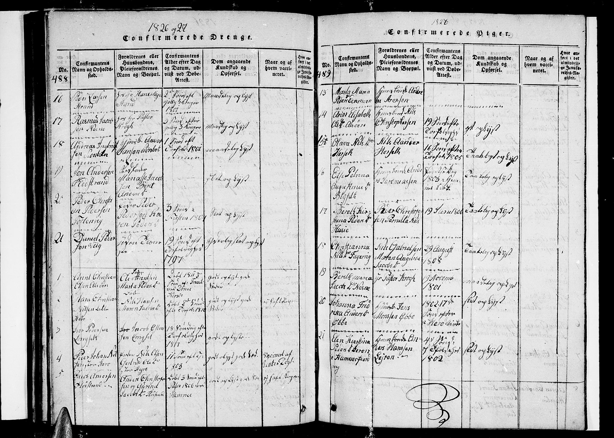 Ministerialprotokoller, klokkerbøker og fødselsregistre - Nordland, AV/SAT-A-1459/838/L0554: Parish register (copy) no. 838C01, 1820-1828, p. 488-489