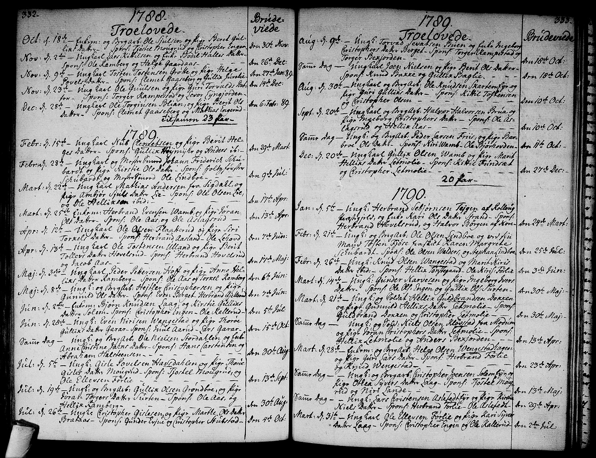 Flesberg kirkebøker, AV/SAKO-A-18/F/Fa/L0004: Parish register (official) no. I 4, 1788-1815, p. 332-333