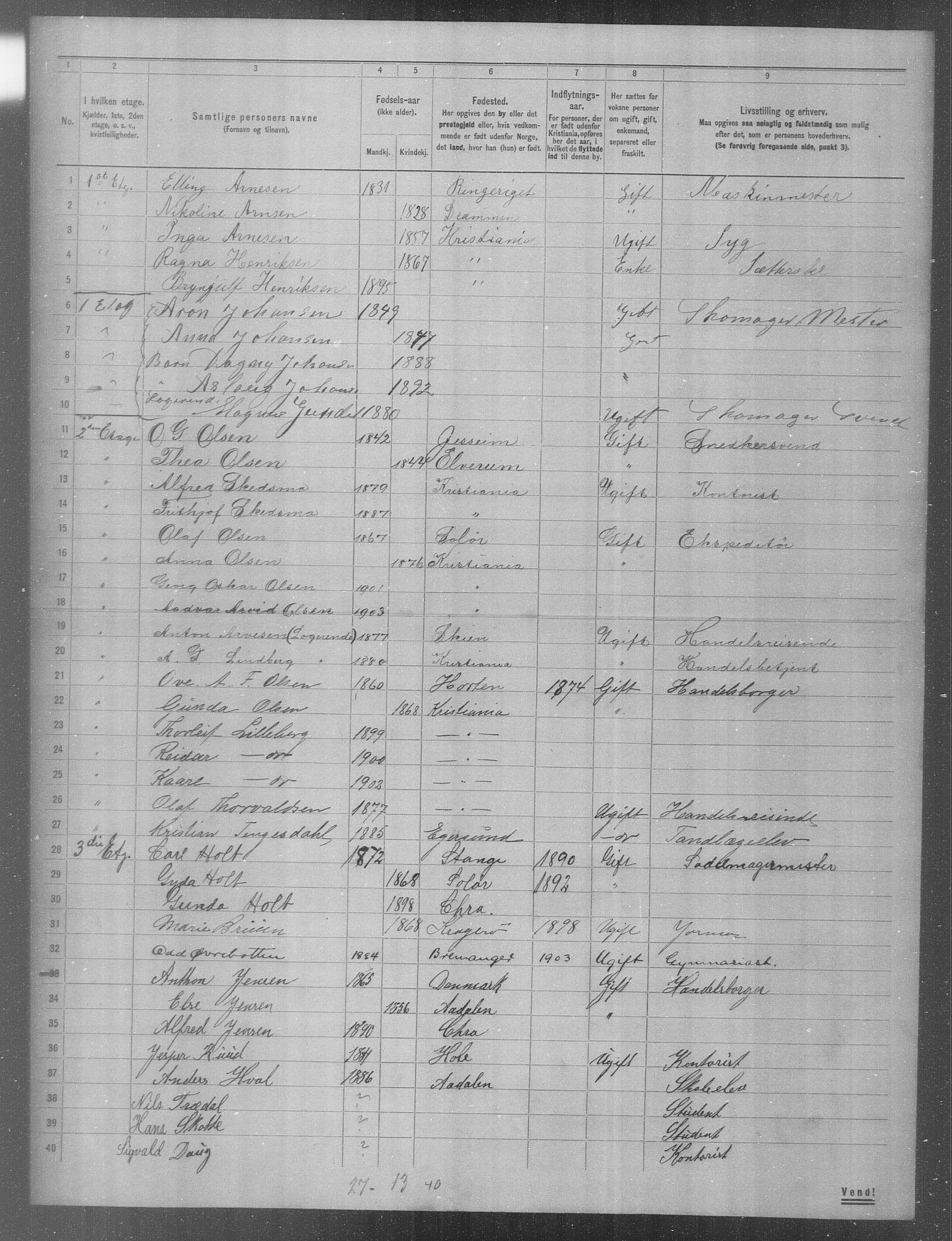 OBA, Municipal Census 1904 for Kristiania, 1904, p. 214