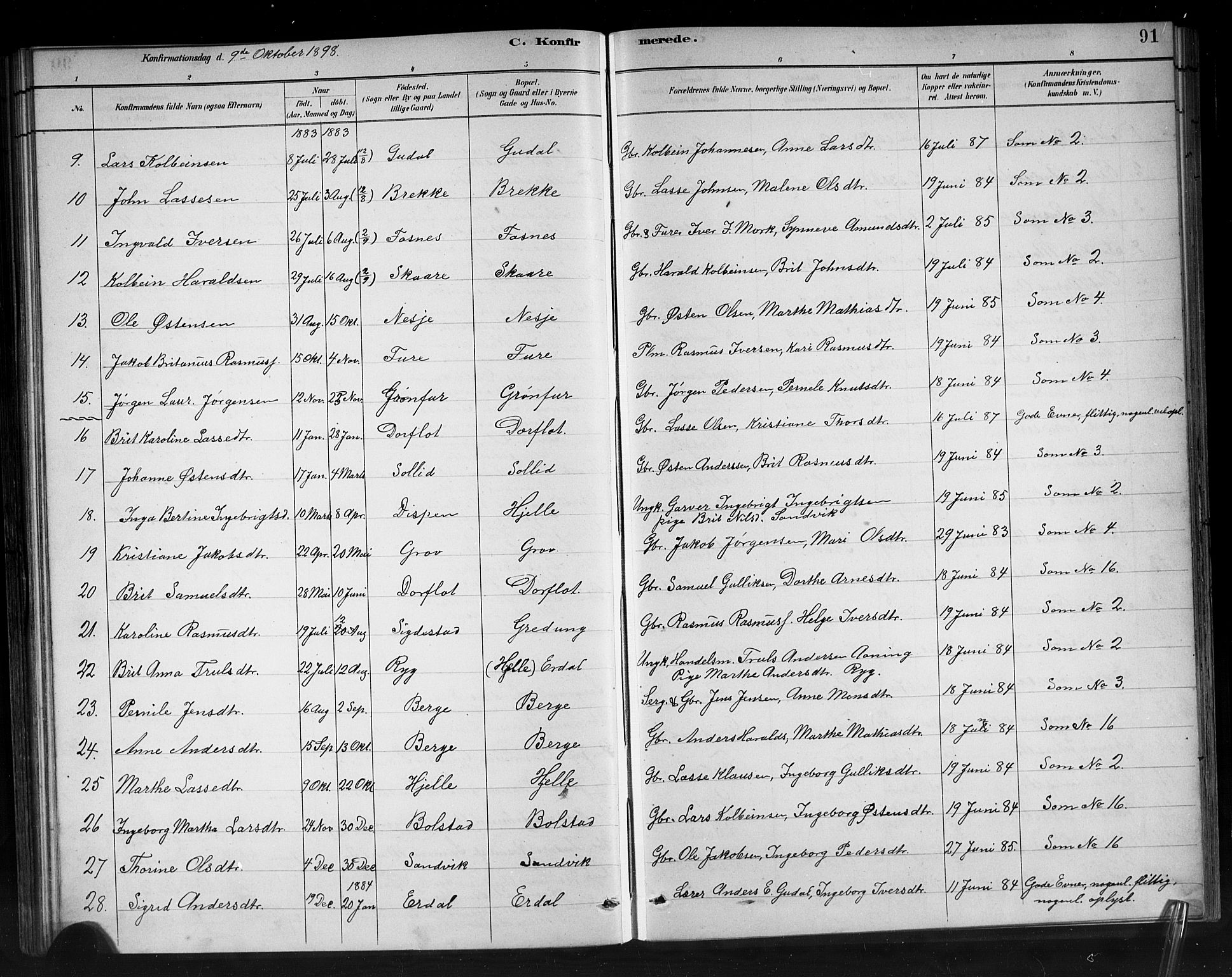 Stryn Sokneprestembete, AV/SAB-A-82501: Parish register (copy) no. C 3, 1881-1905, p. 91