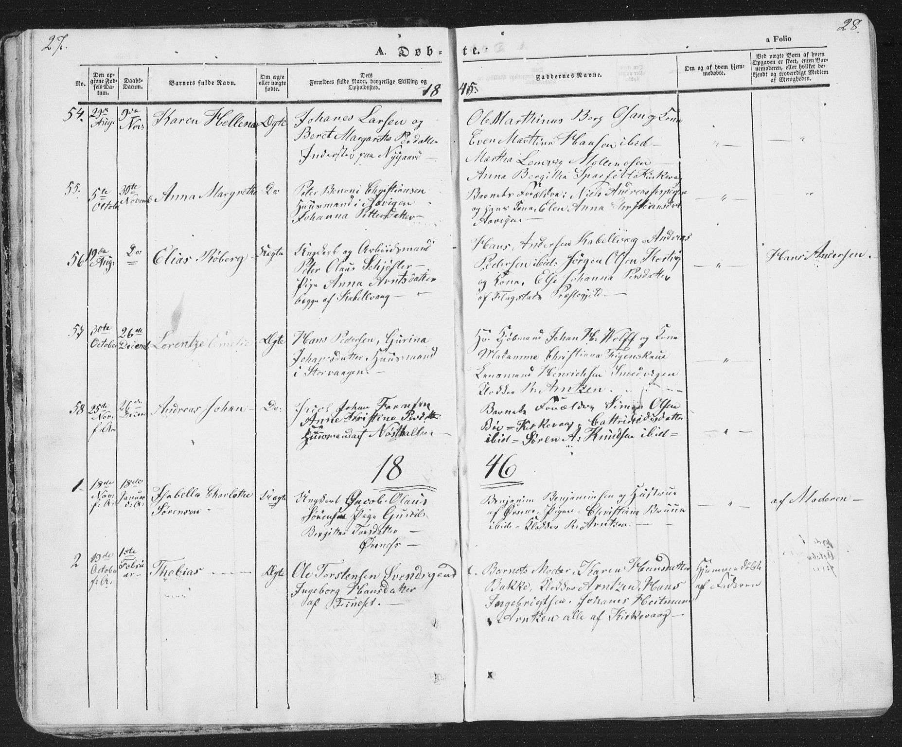 Ministerialprotokoller, klokkerbøker og fødselsregistre - Nordland, AV/SAT-A-1459/874/L1072: Parish register (copy) no. 874C01, 1843-1859, p. 27-28