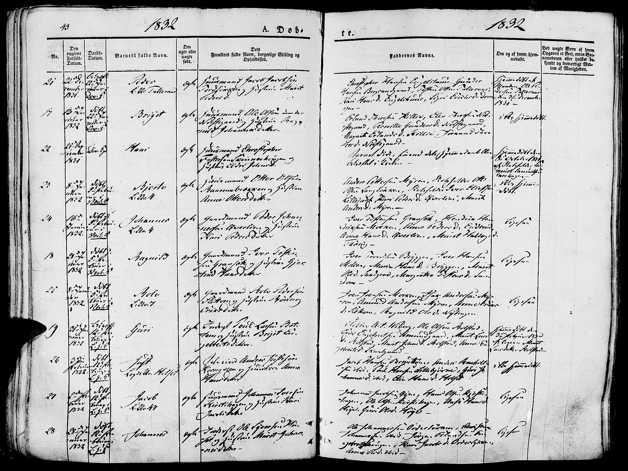 Lesja prestekontor, SAH/PREST-068/H/Ha/Haa/L0005: Parish register (official) no. 5, 1830-1842, p. 43