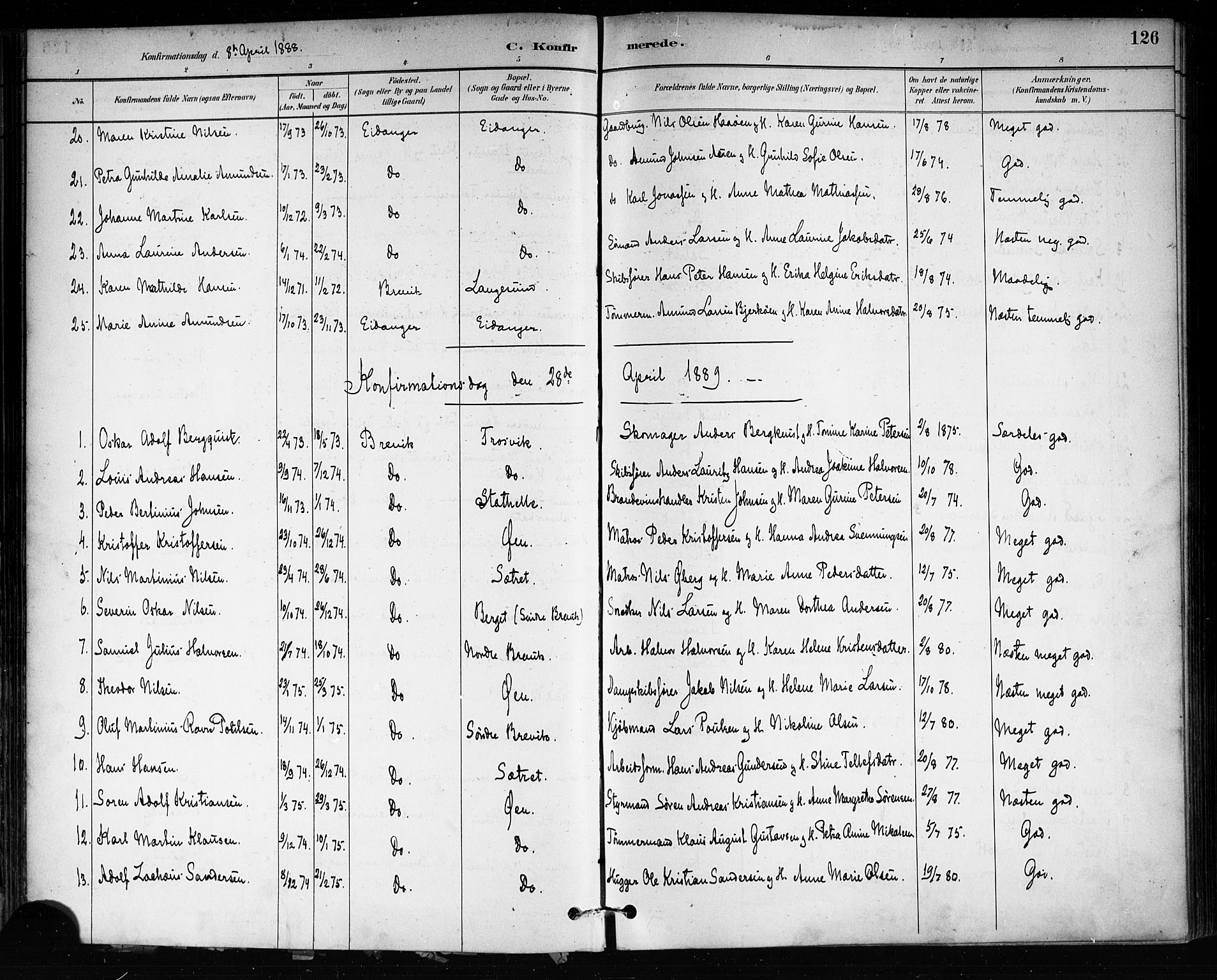 Brevik kirkebøker, SAKO/A-255/F/Fa/L0007: Parish register (official) no. 7, 1882-1900, p. 126
