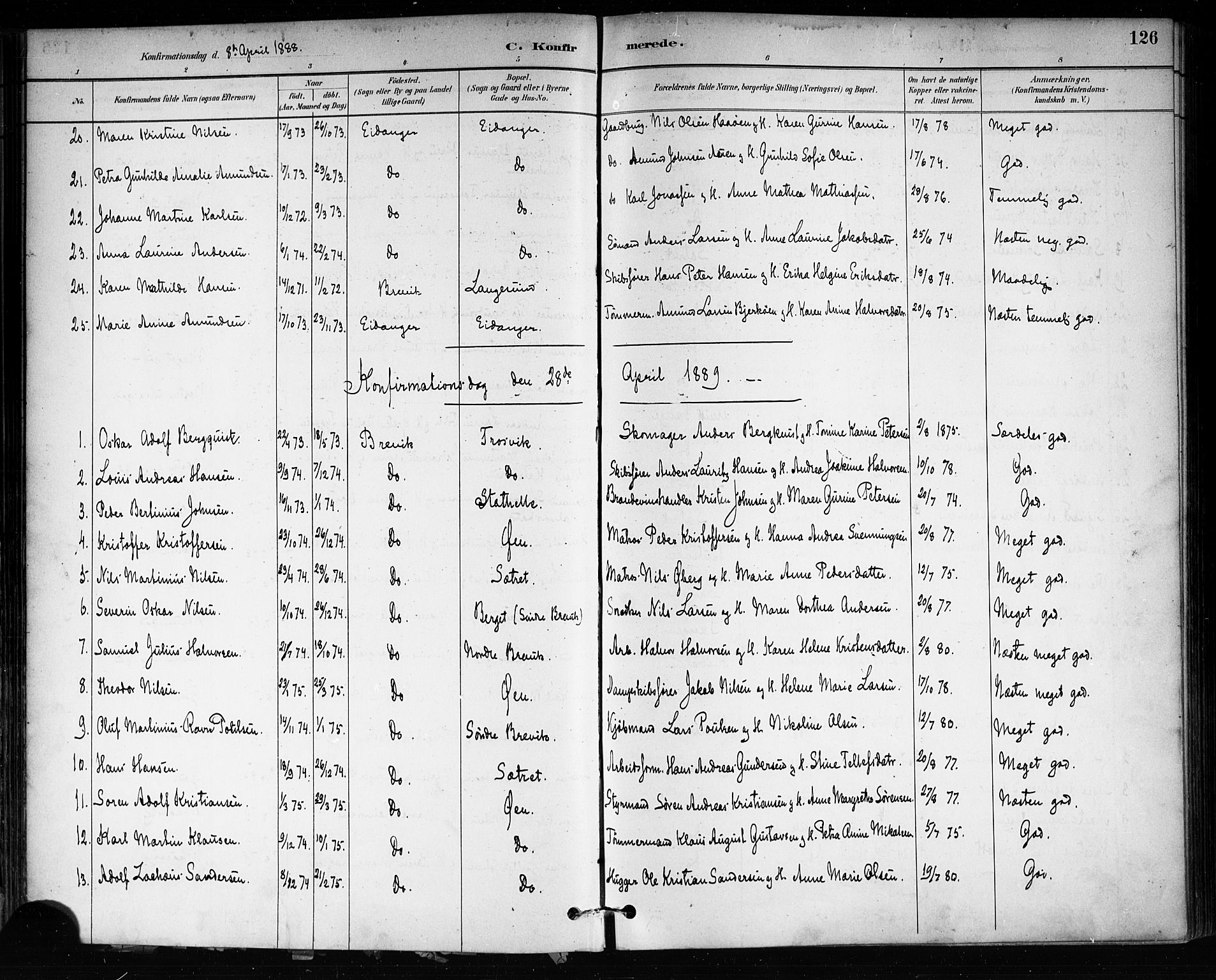 Brevik kirkebøker, AV/SAKO-A-255/F/Fa/L0007: Parish register (official) no. 7, 1882-1900, p. 126