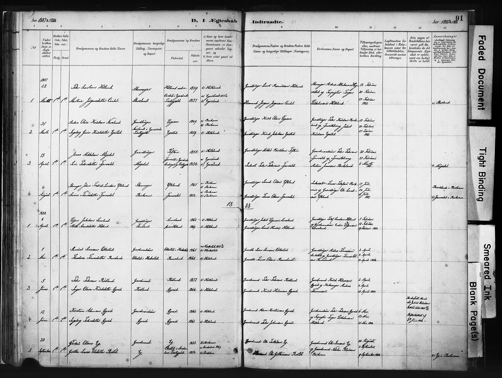 Helleland sokneprestkontor, AV/SAST-A-101810: Parish register (official) no. A 8, 1887-1907, p. 91