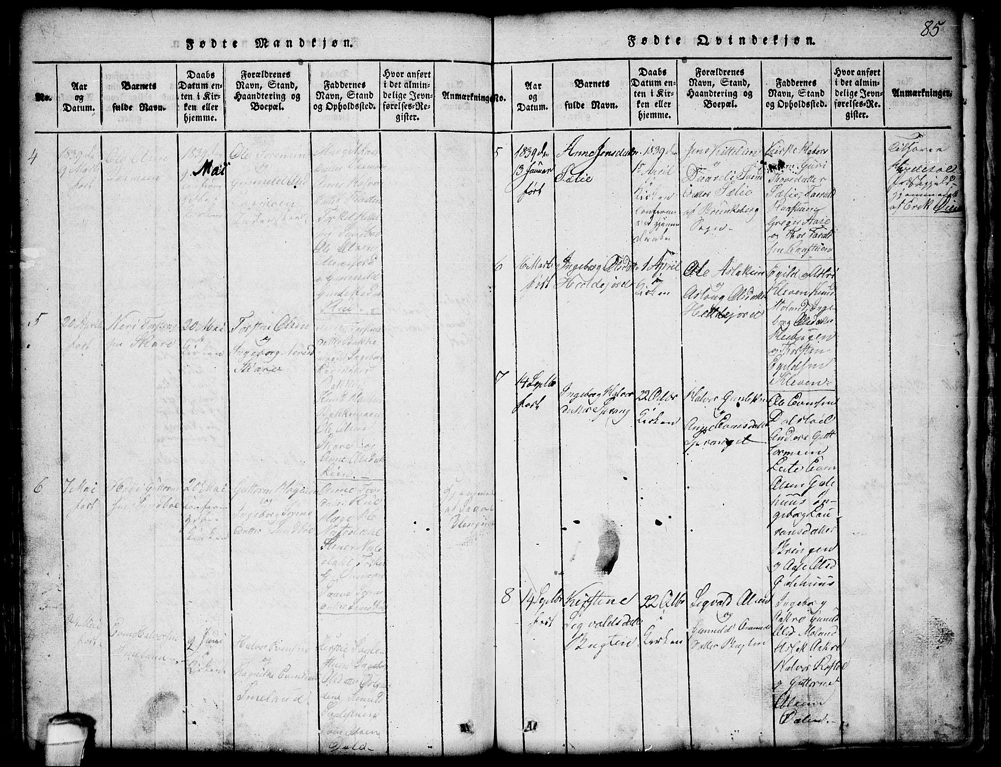 Seljord kirkebøker, SAKO/A-20/G/Gb/L0002: Parish register (copy) no. II 2, 1815-1854, p. 85