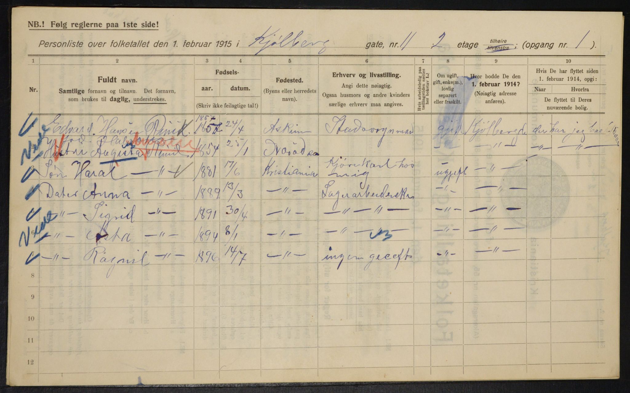 OBA, Municipal Census 1915 for Kristiania, 1915, p. 51042