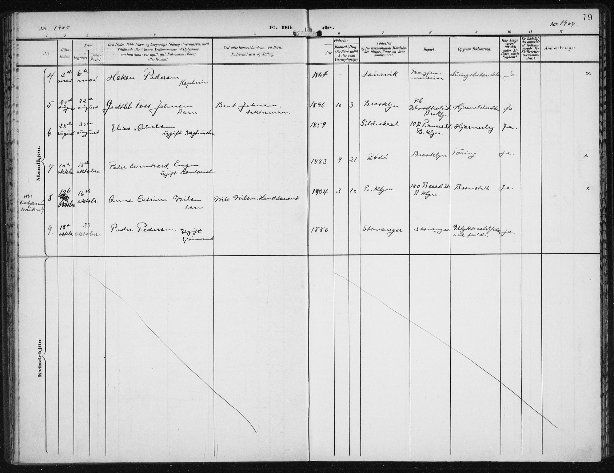 Den norske sjømannsmisjon i utlandet/New York, SAB/SAB/PA-0110/H/Ha/L0005: Parish register (official) no. A 5, 1902-1908, p. 79