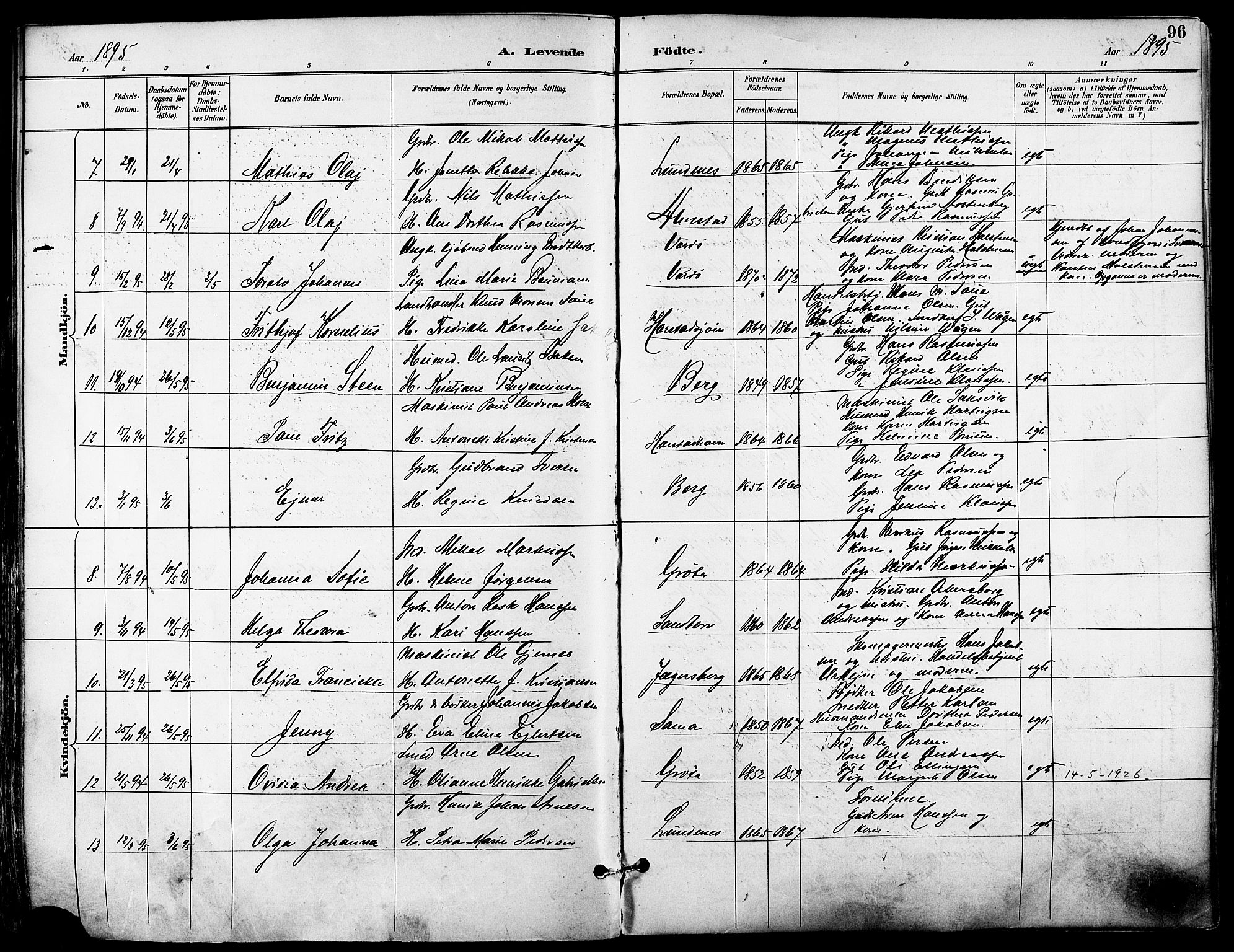 Trondenes sokneprestkontor, SATØ/S-1319/H/Ha/L0016kirke: Parish register (official) no. 16, 1890-1898, p. 96