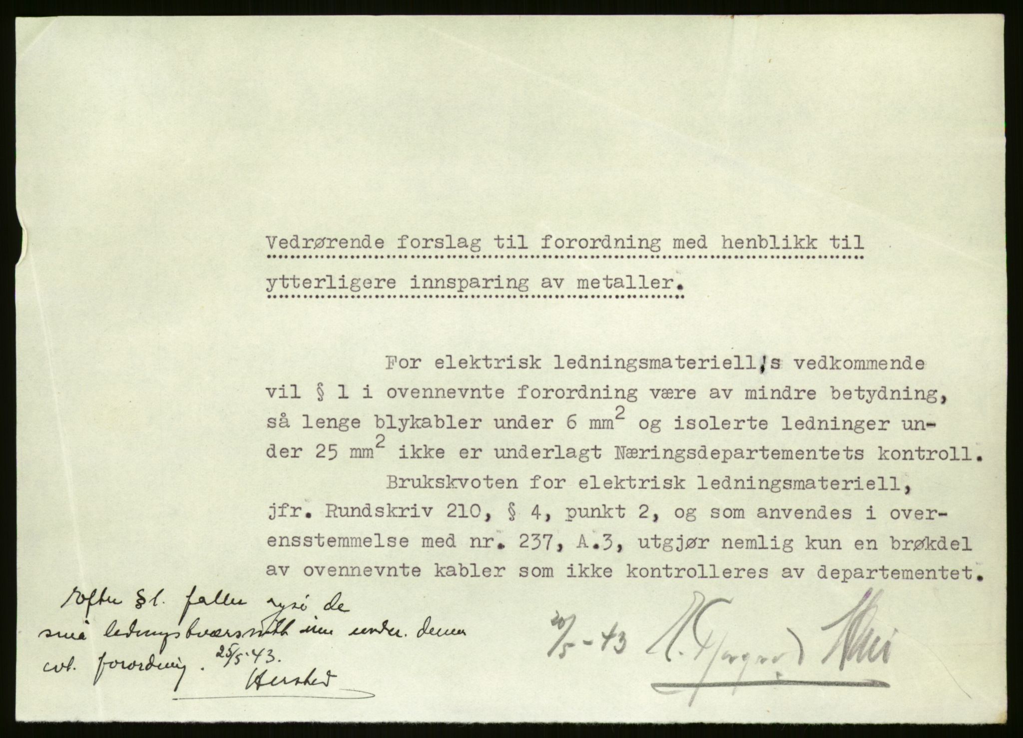 Direktoratet for industriforsyning, Sekretariatet, AV/RA-S-4153/D/Df/L0054: 9. Metallkontoret, 1940-1945, p. 79