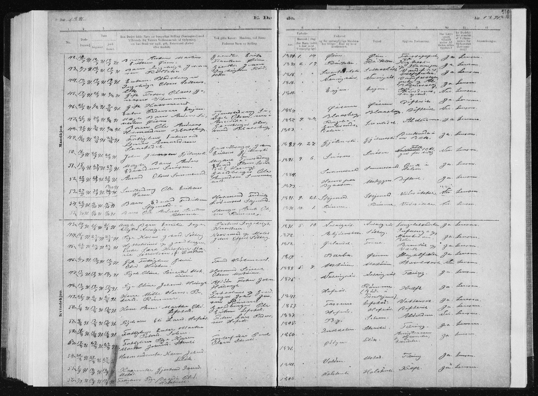 Ministerialprotokoller, klokkerbøker og fødselsregistre - Sør-Trøndelag, AV/SAT-A-1456/668/L0818: Parish register (copy) no. 668C07, 1885-1898, p. 318