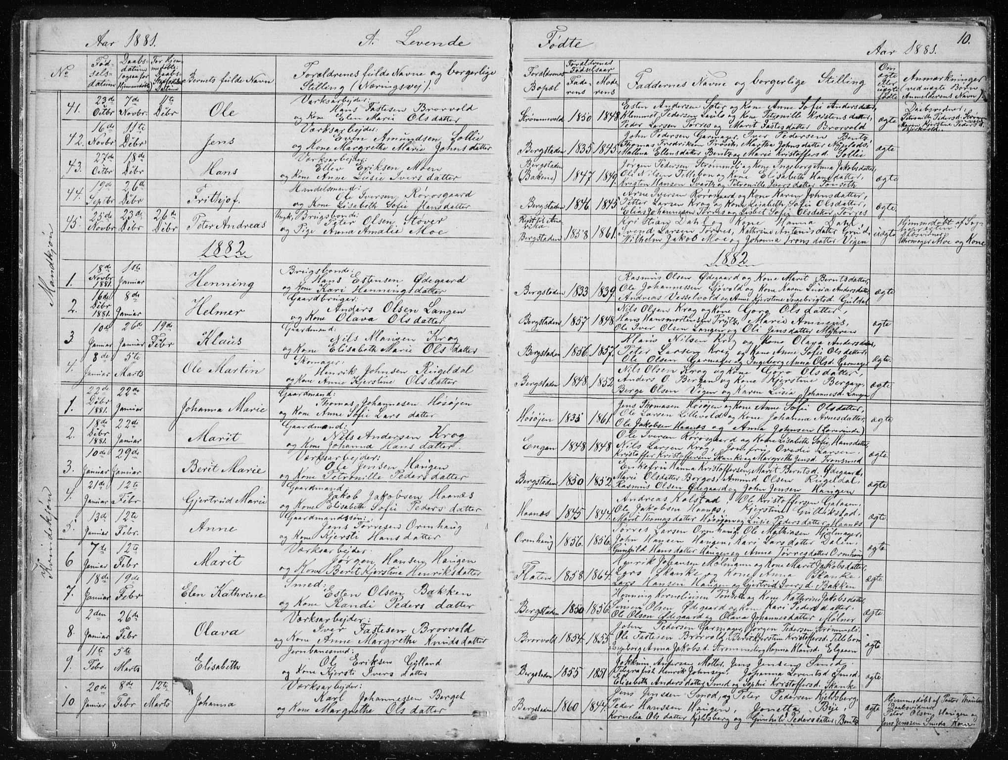 Ministerialprotokoller, klokkerbøker og fødselsregistre - Sør-Trøndelag, SAT/A-1456/681/L0940: Parish register (copy) no. 681C04, 1880-1895, p. 10
