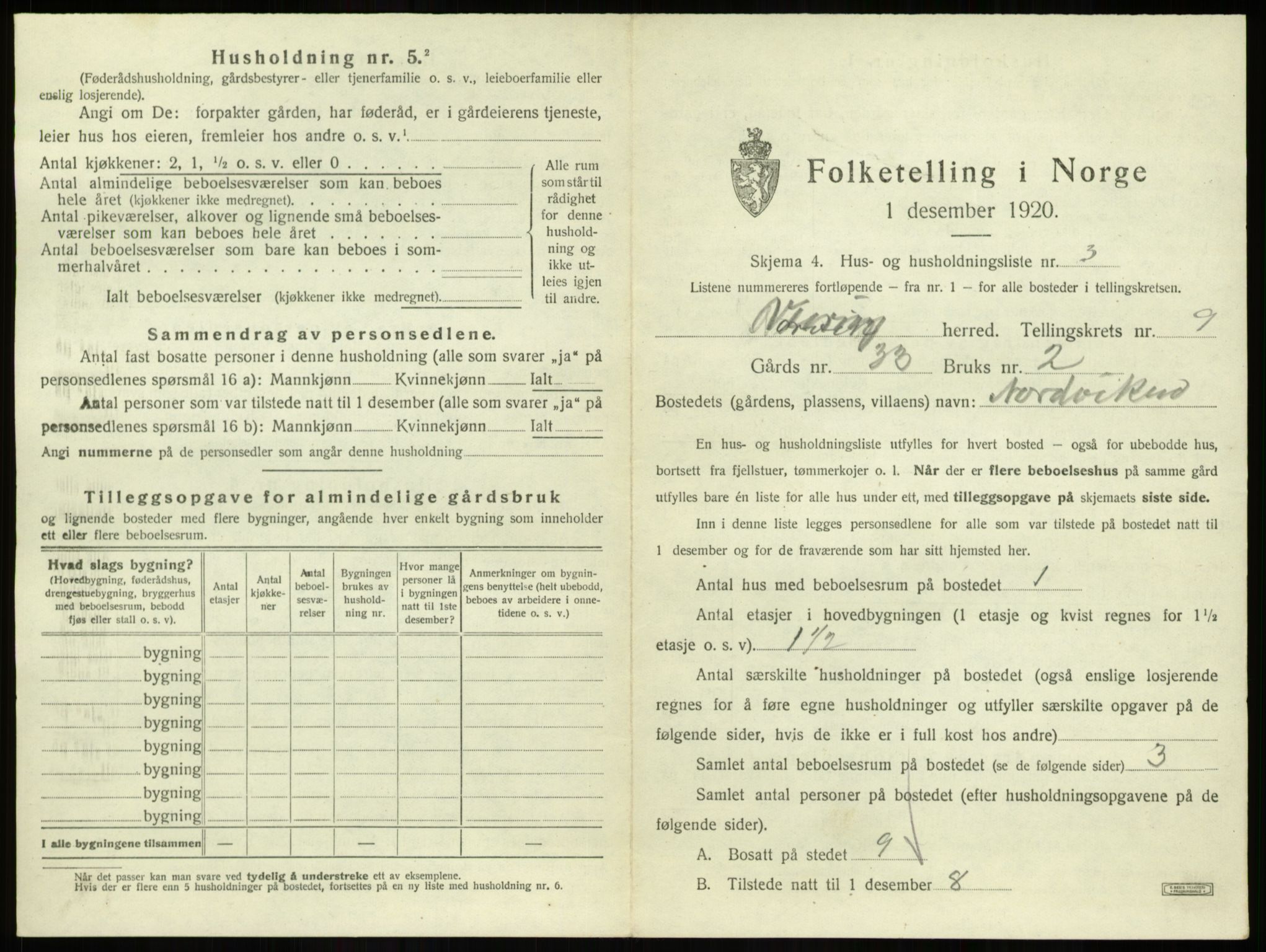 SAB, 1920 census for Vevring, 1920, p. 400