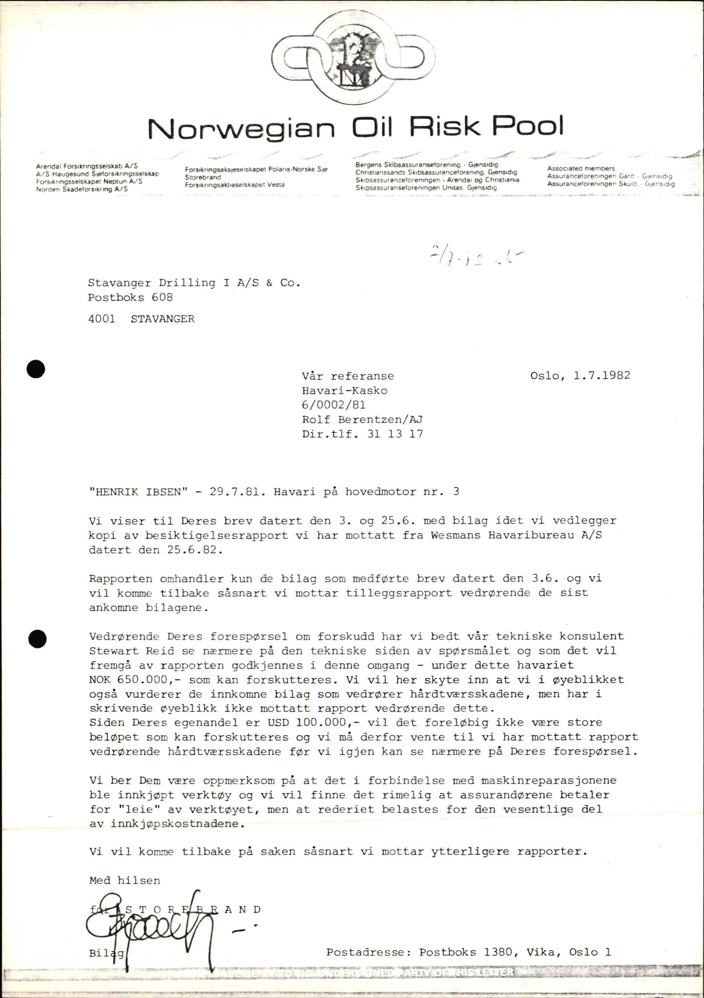 Pa 1503 - Stavanger Drilling AS, AV/SAST-A-101906/2/E/Ec/Eca/L0014: Sak og korrespondanse, 1977-1987
