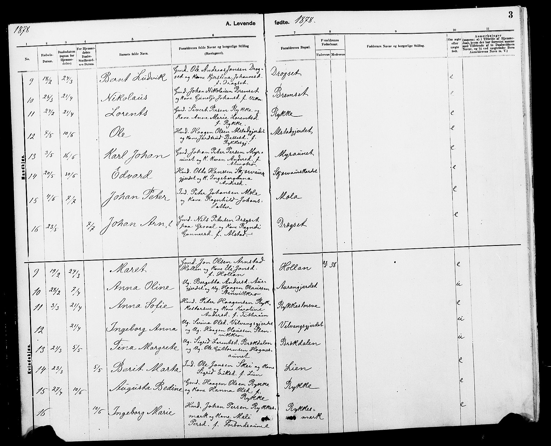 Ministerialprotokoller, klokkerbøker og fødselsregistre - Nord-Trøndelag, SAT/A-1458/712/L0103: Parish register (copy) no. 712C01, 1878-1917, p. 3