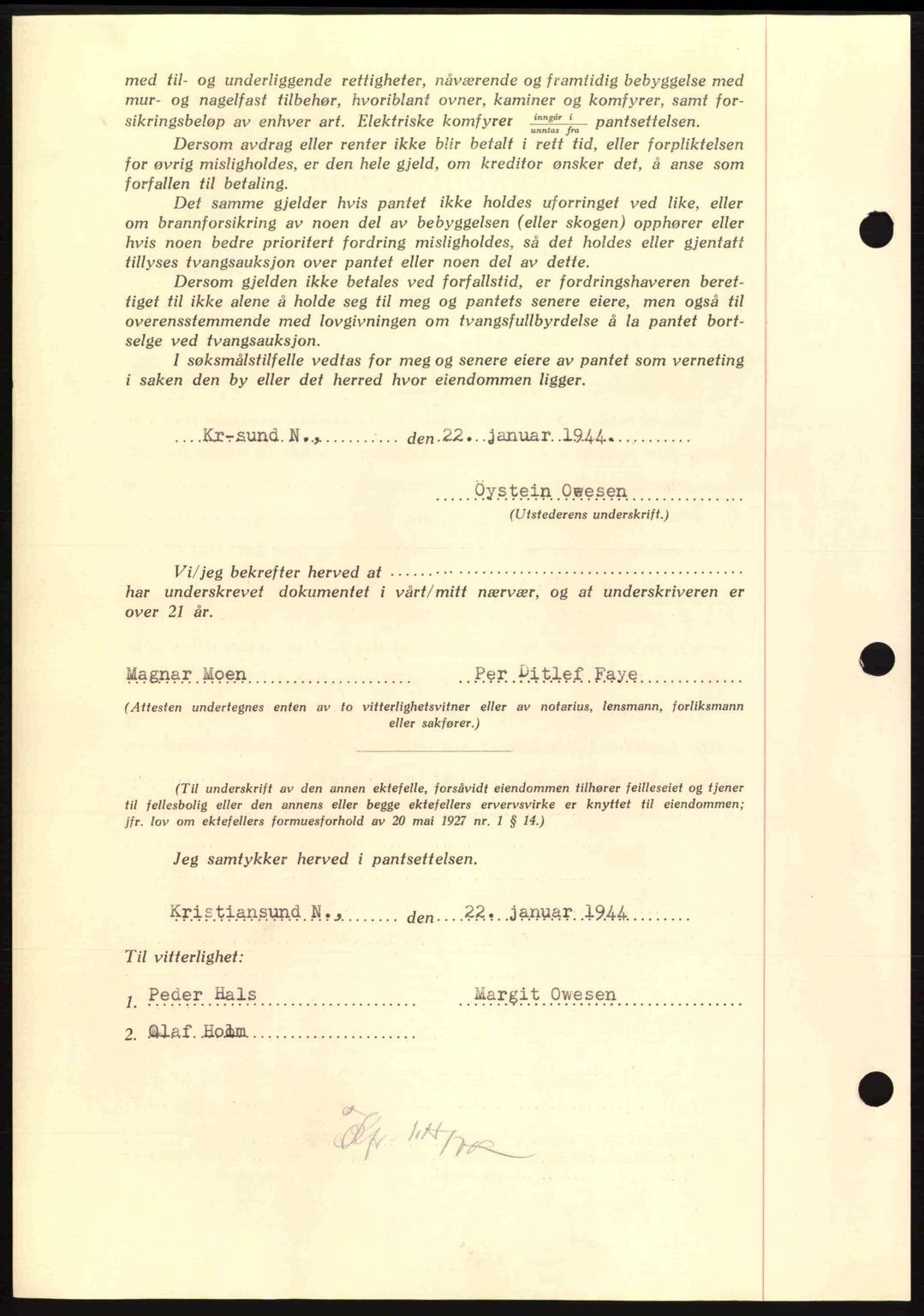 Nordmøre sorenskriveri, AV/SAT-A-4132/1/2/2Ca: Mortgage book no. B91, 1943-1944, Diary no: : 113/1944