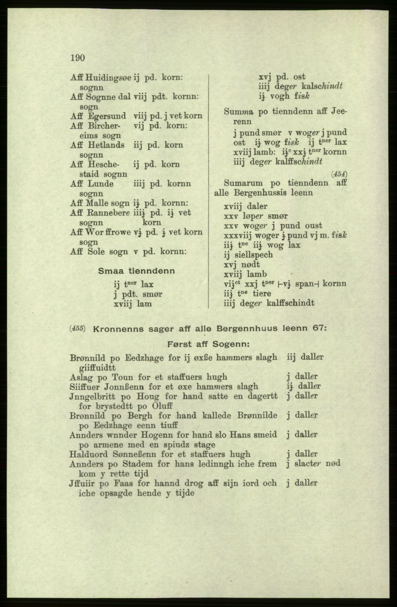 Publikasjoner utgitt av Arkivverket, PUBL/PUBL-001/C/0004: Bind 4: Rekneskap for Bergenhus len 1566-1567: A. Inntekt, 1566-1567, p. 190